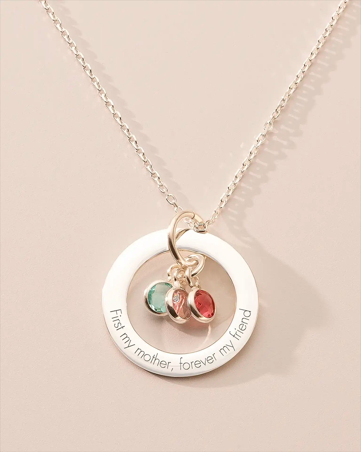 Silver Family Eternal Ring and Birthstone Personalised Necklace