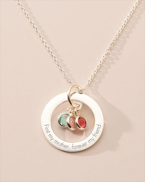 Silver Family Eternal Ring and Birthstone Personalised Necklace