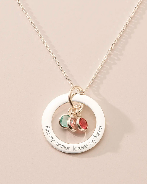 Silver Family Eternal Ring and Birthstone Personalised Necklace