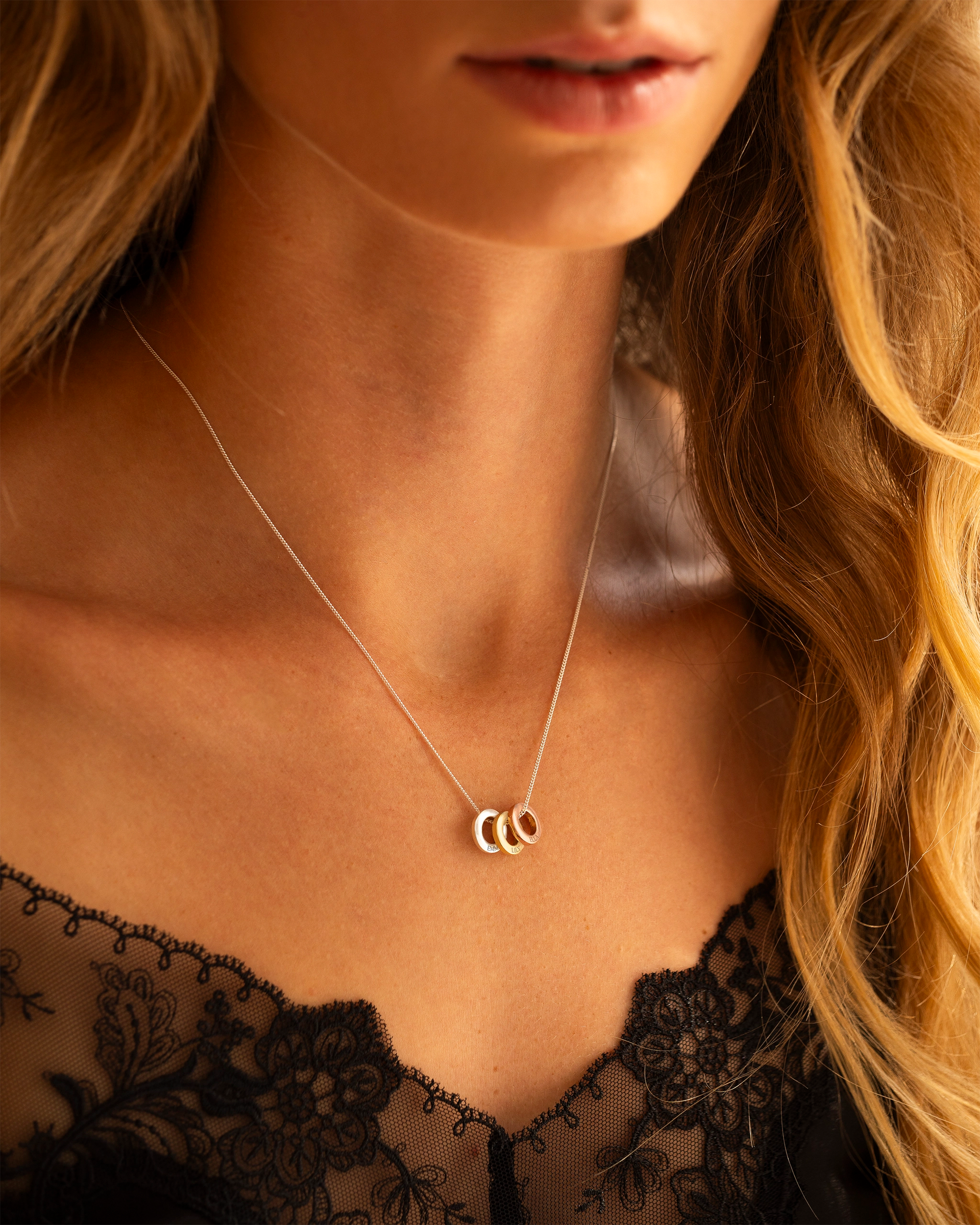 Silver Family Mini Eternal Rings Personalised Necklace
