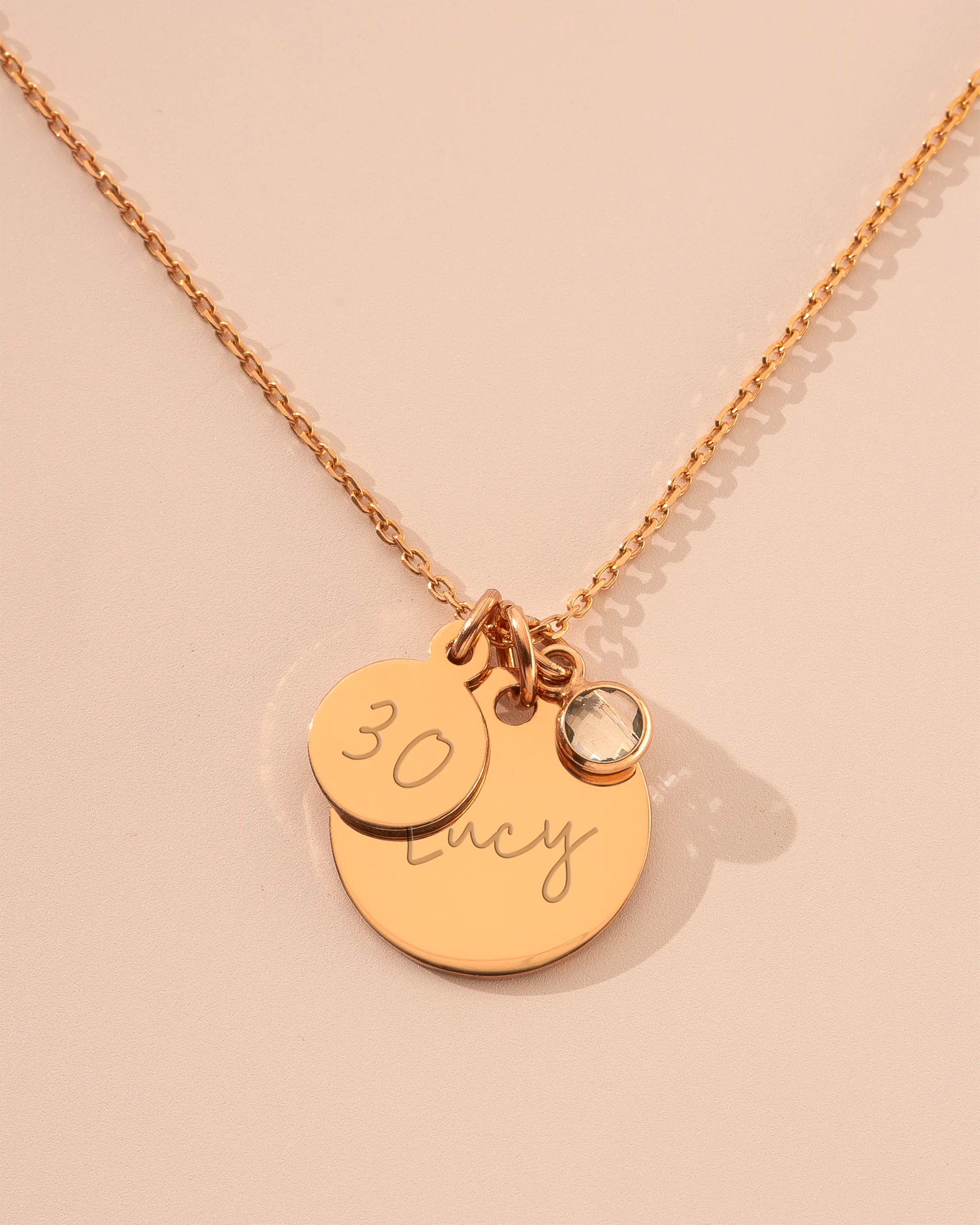 Rose Gold Personalised Birthday Disc Name Necklace