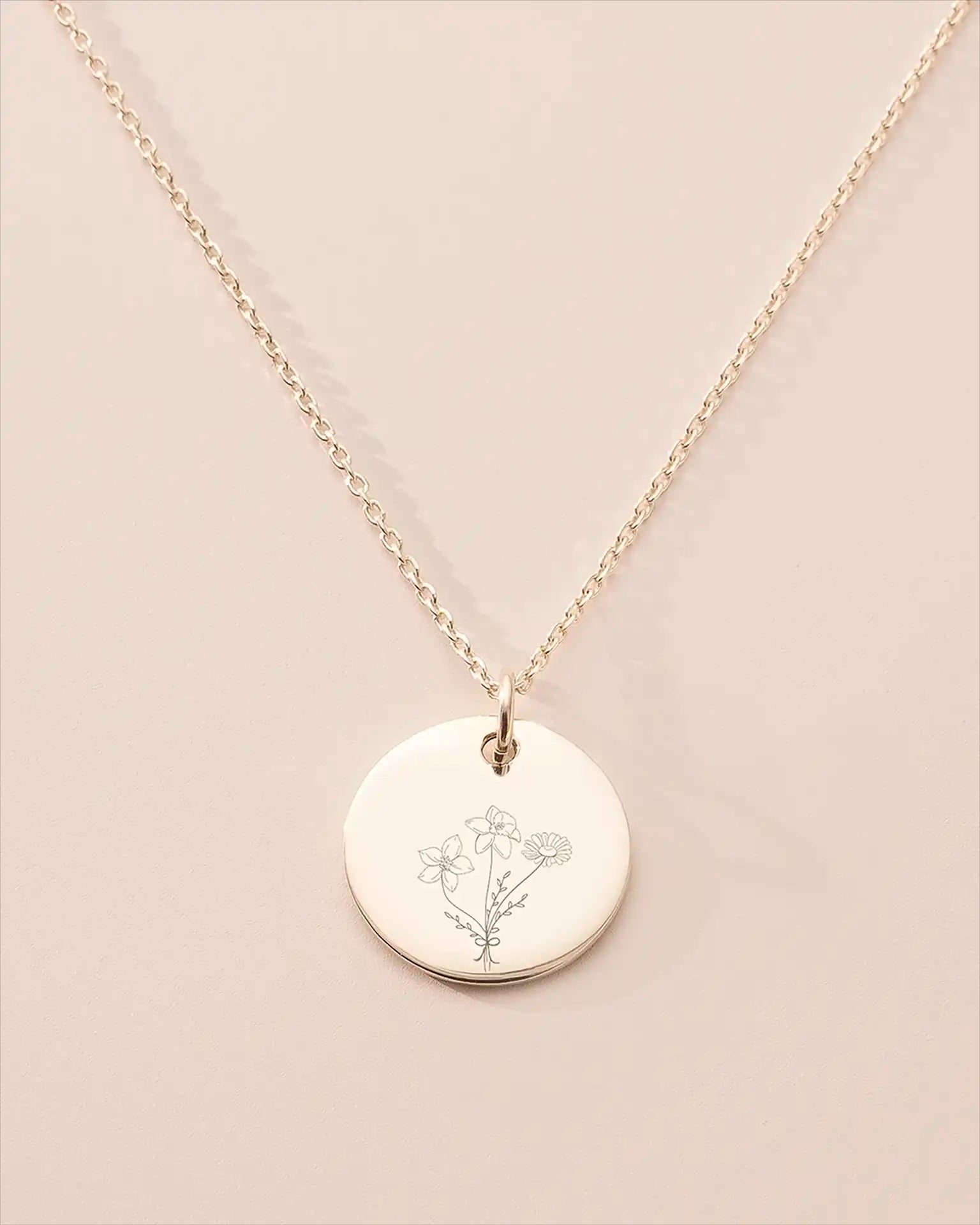 Silver Birth Flower Bouquet Personalised Necklace