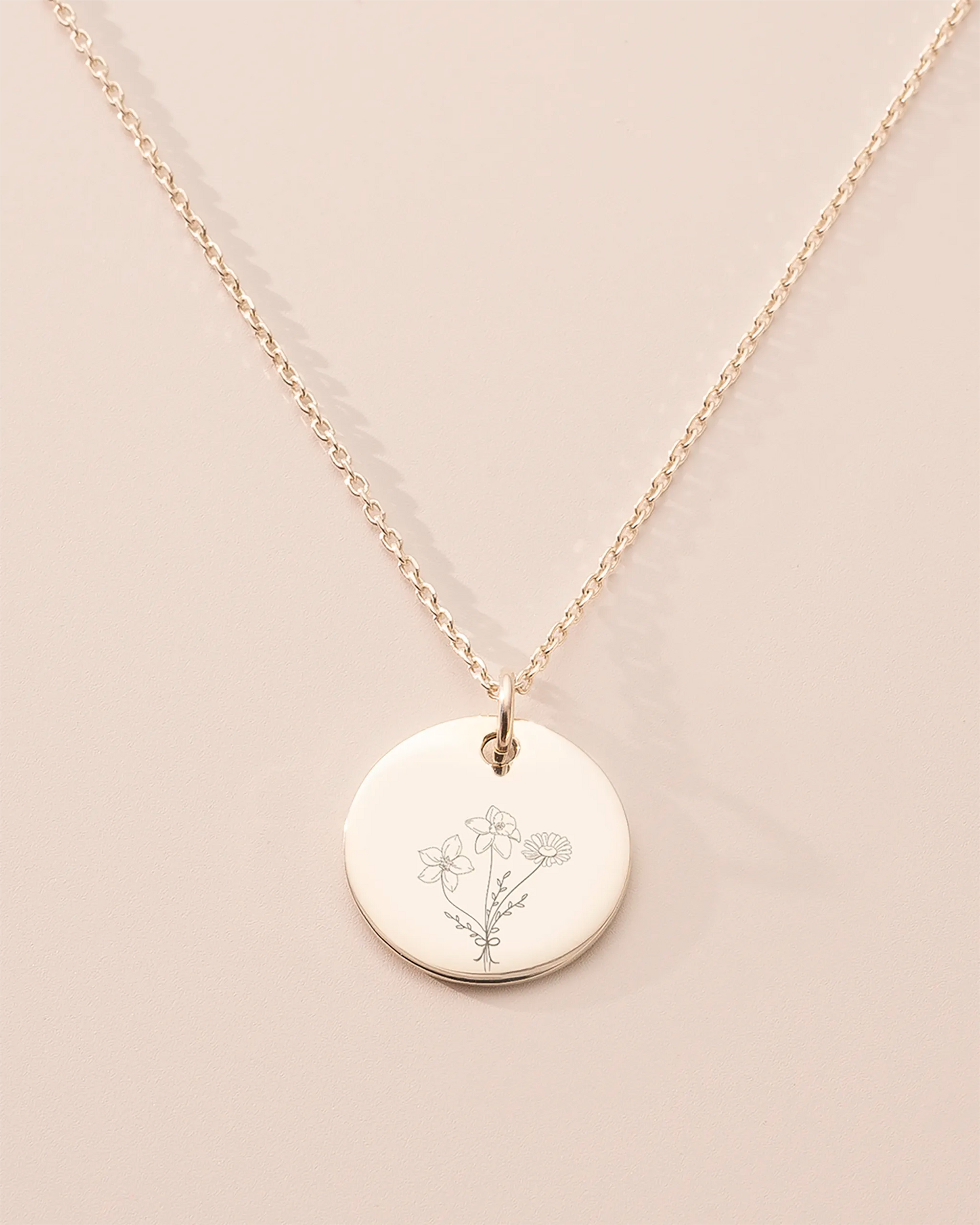 Silver Birth Flower Bouquet Personalised Necklace