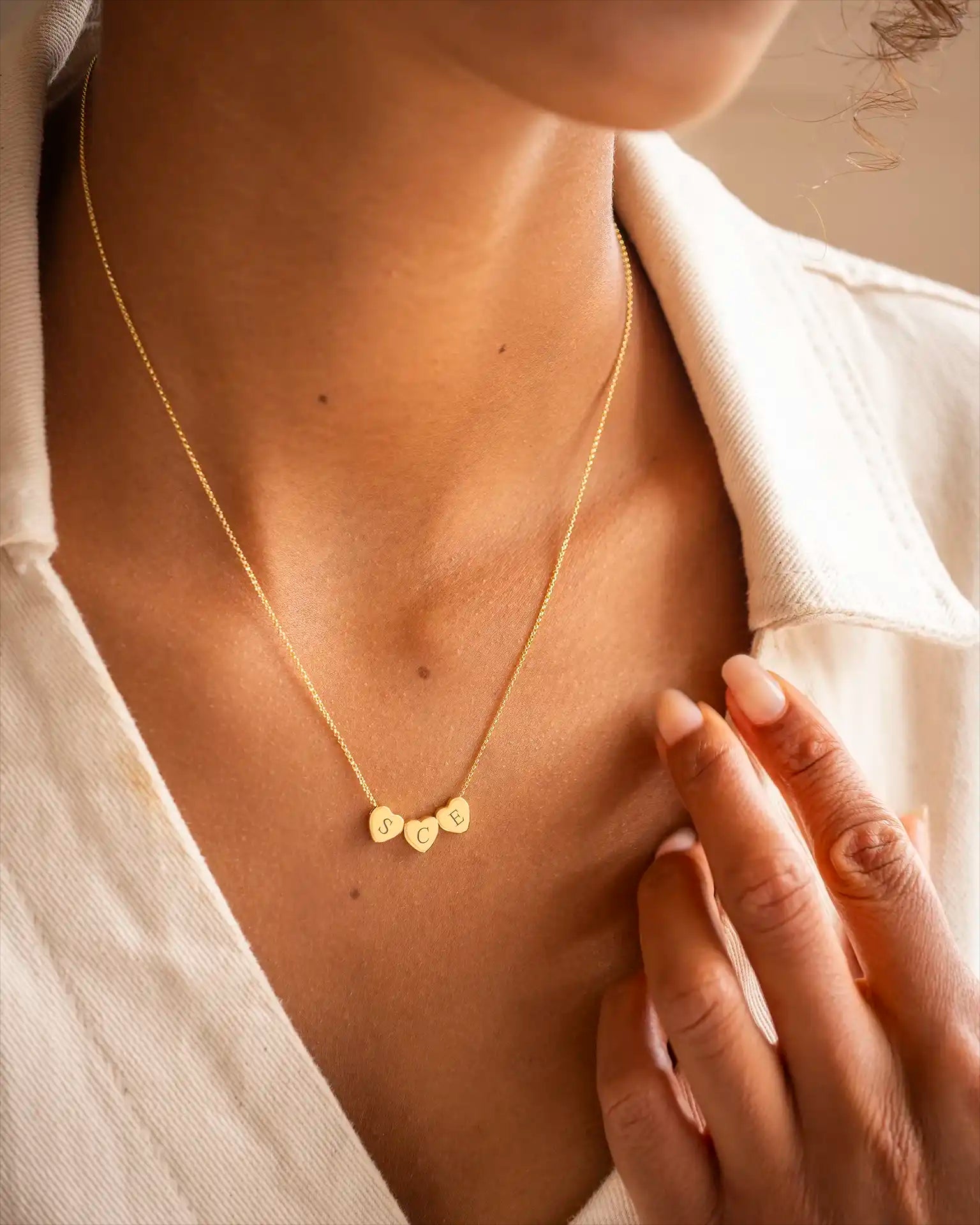 Gold Family Mini Hearts Personalised Initial Necklace