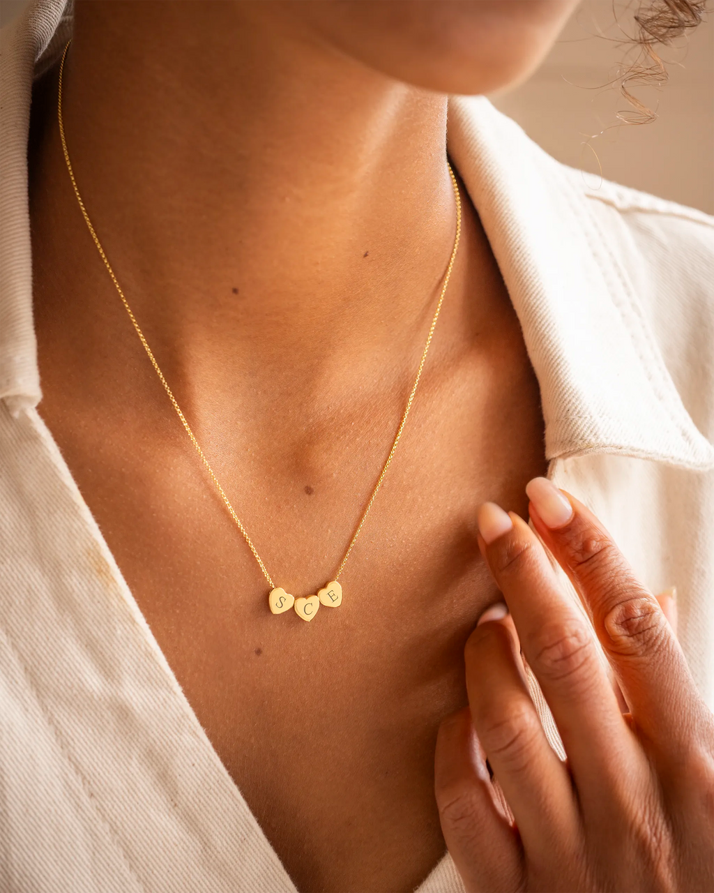 Gold Family Mini Hearts Personalised Initial Necklace