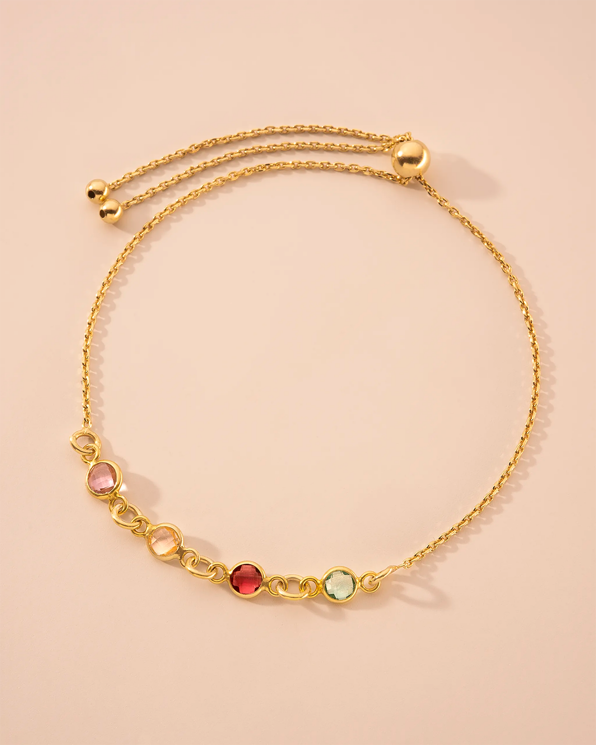 Gold Family Mini Birthstone Personalised Slider Bracelet
