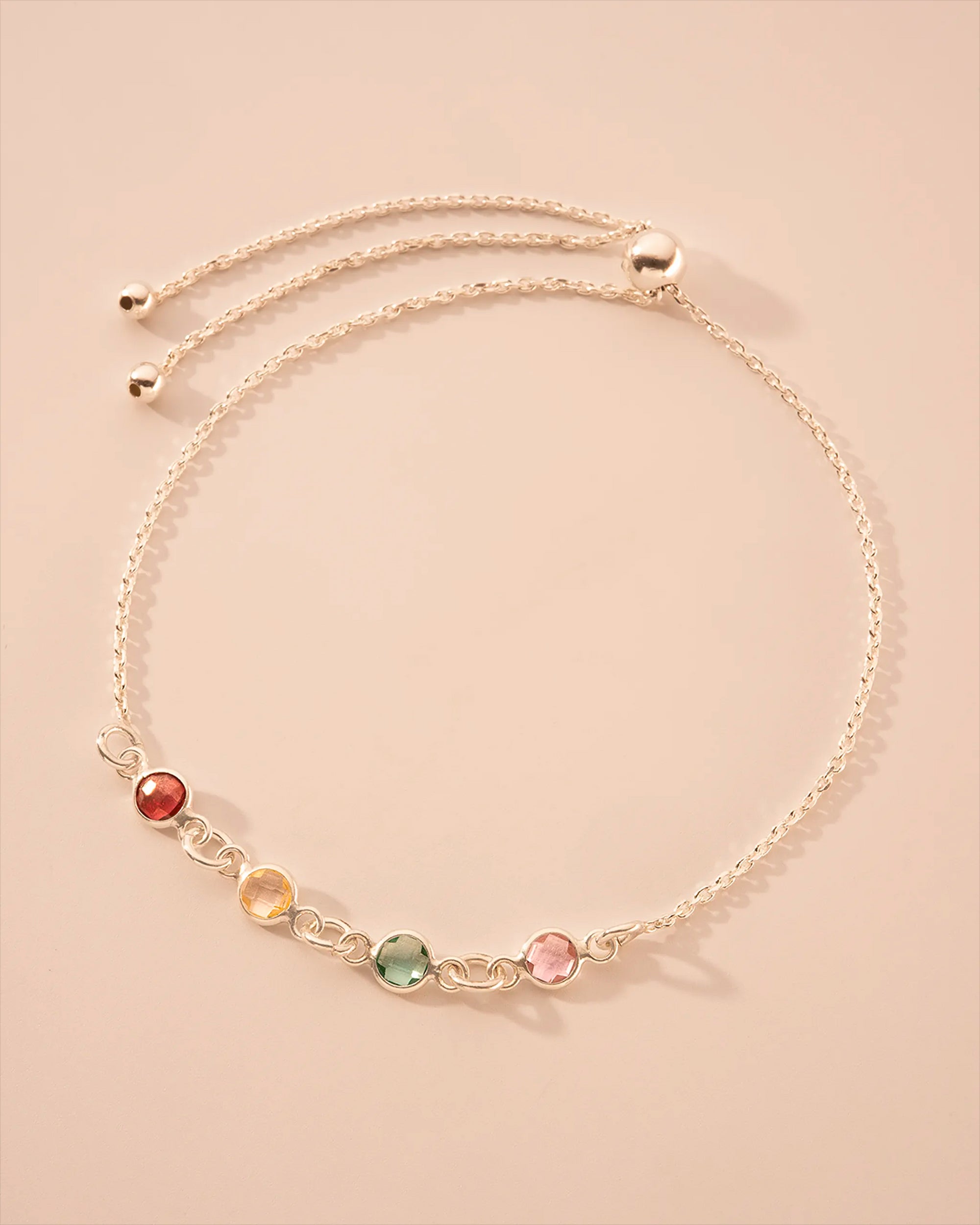 Silver Family Mini Birthstone Personalised Slider Bracelet