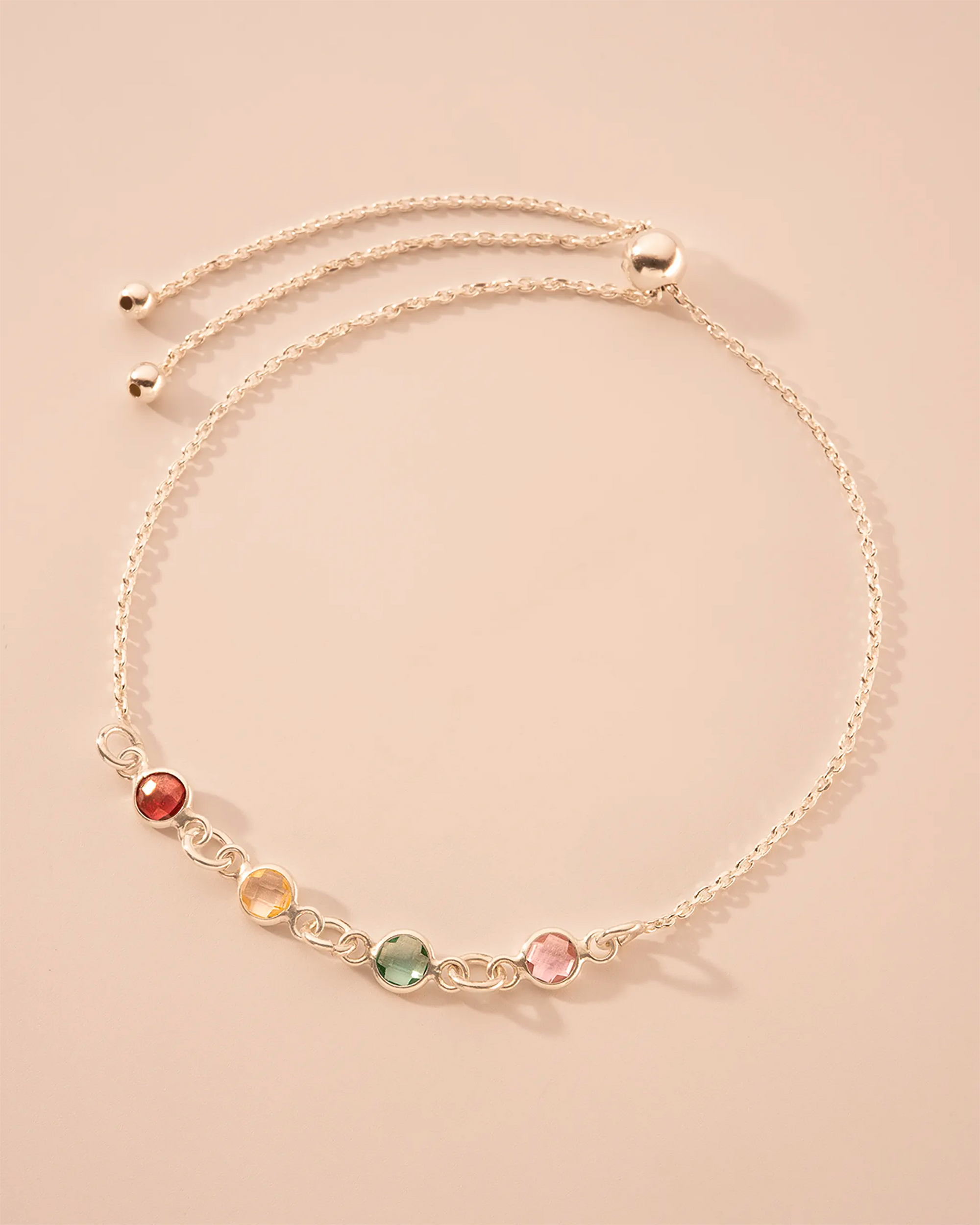 Silver Family Mini Birthstone Personalised Slider Bracelet