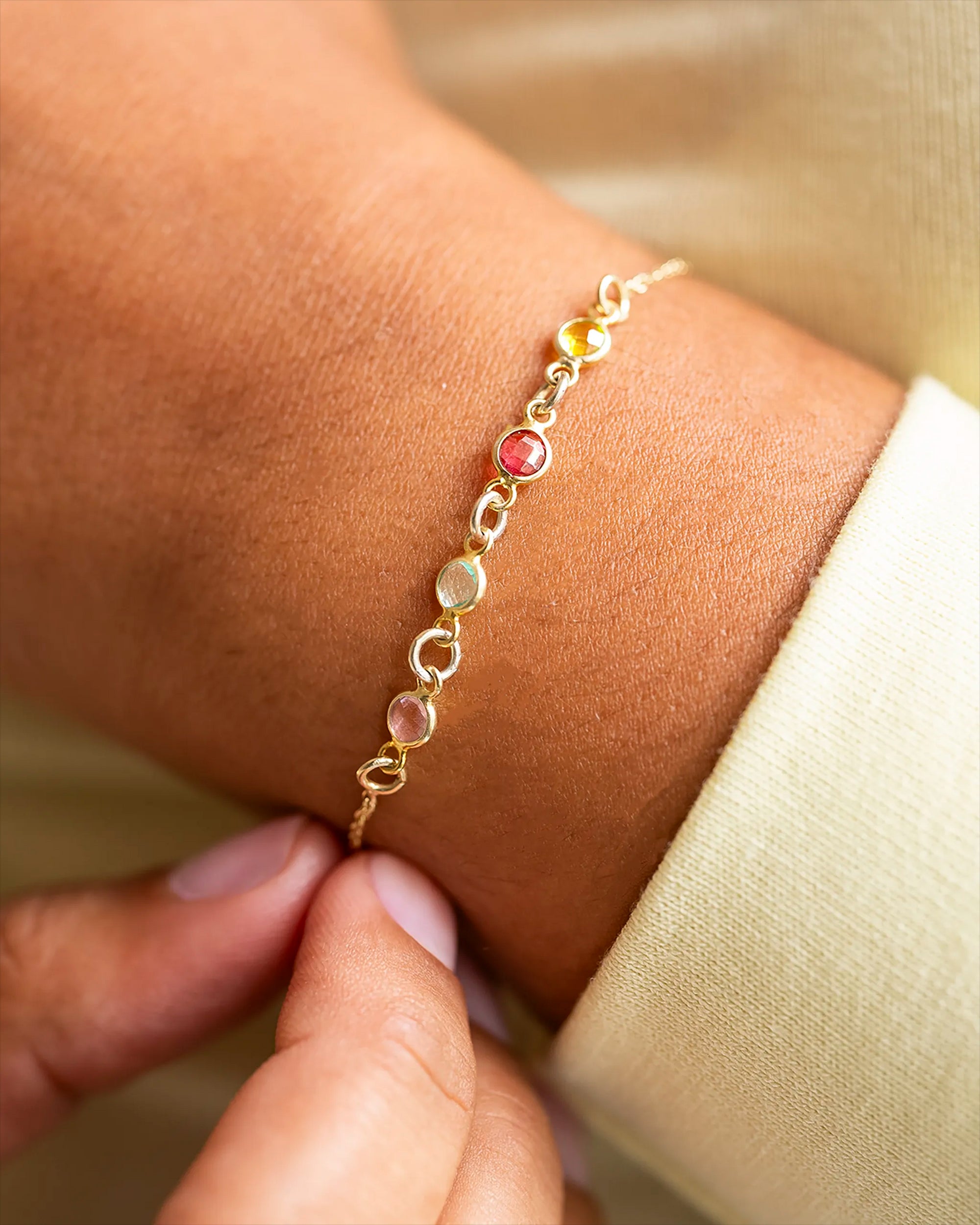 Gold Family Mini Birthstone Personalised Slider Bracelet