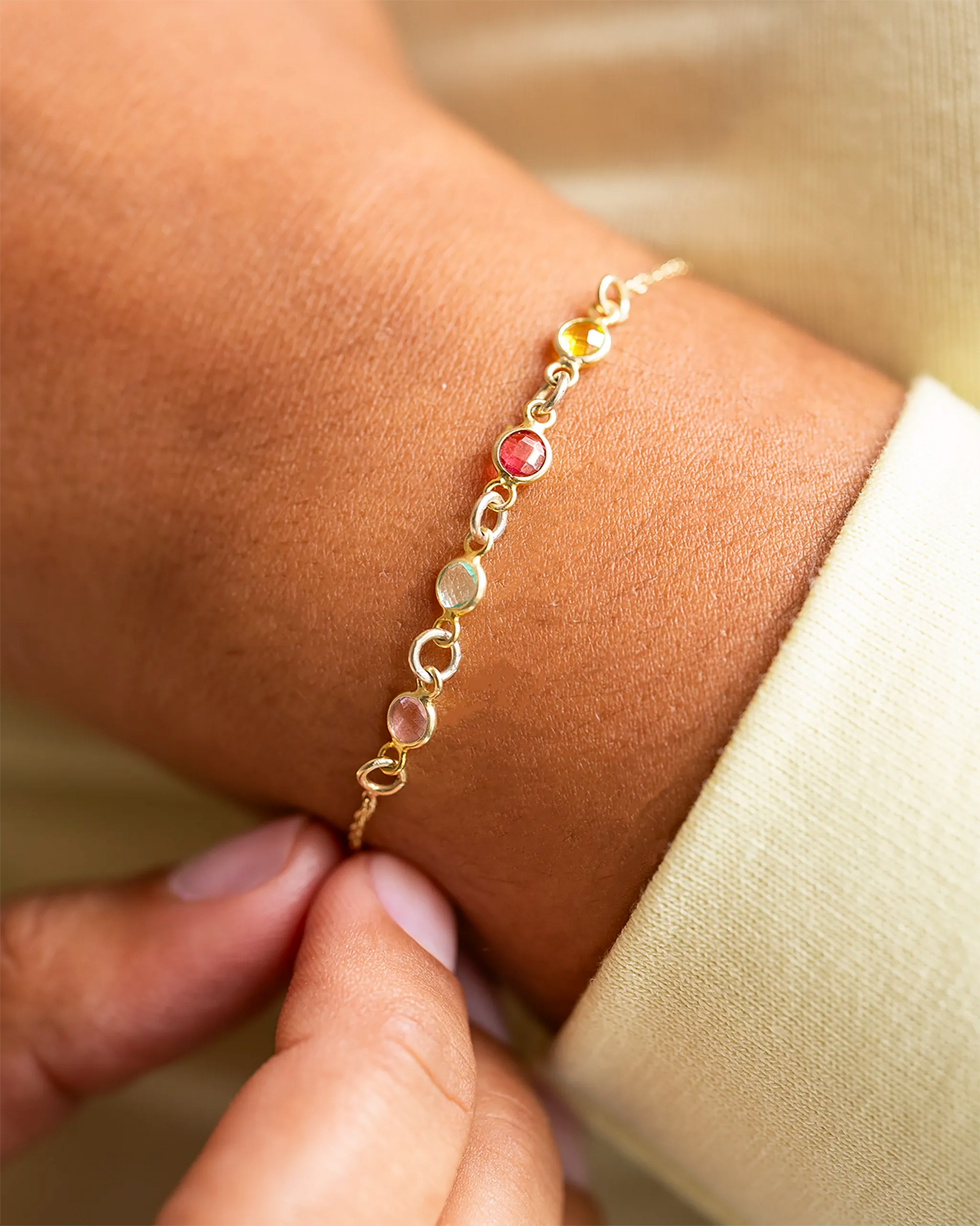 Gold Family Mini Birthstone Personalised Slider Bracelet