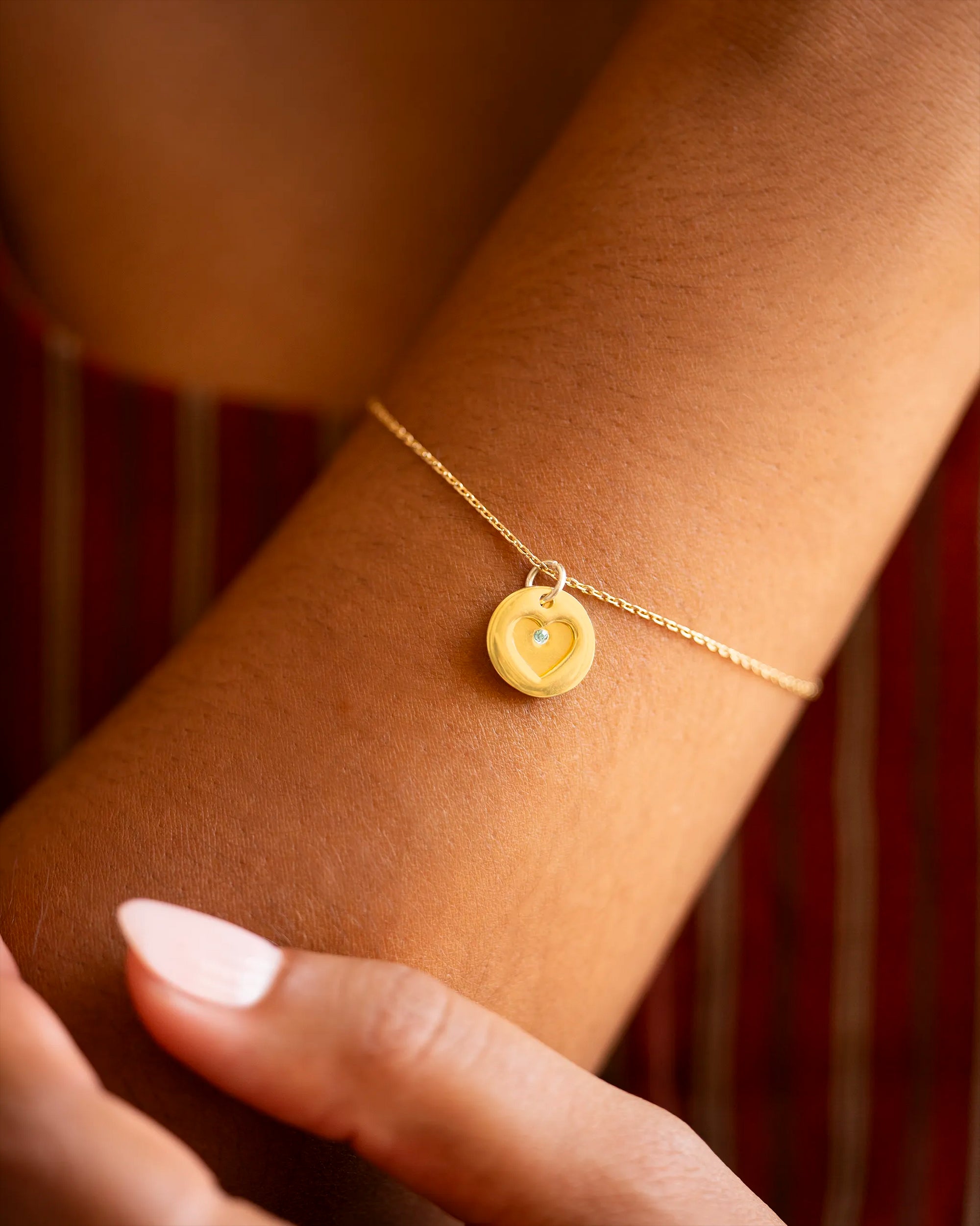 Gold Personalised Secret Message Heart Birthstone Bracelet