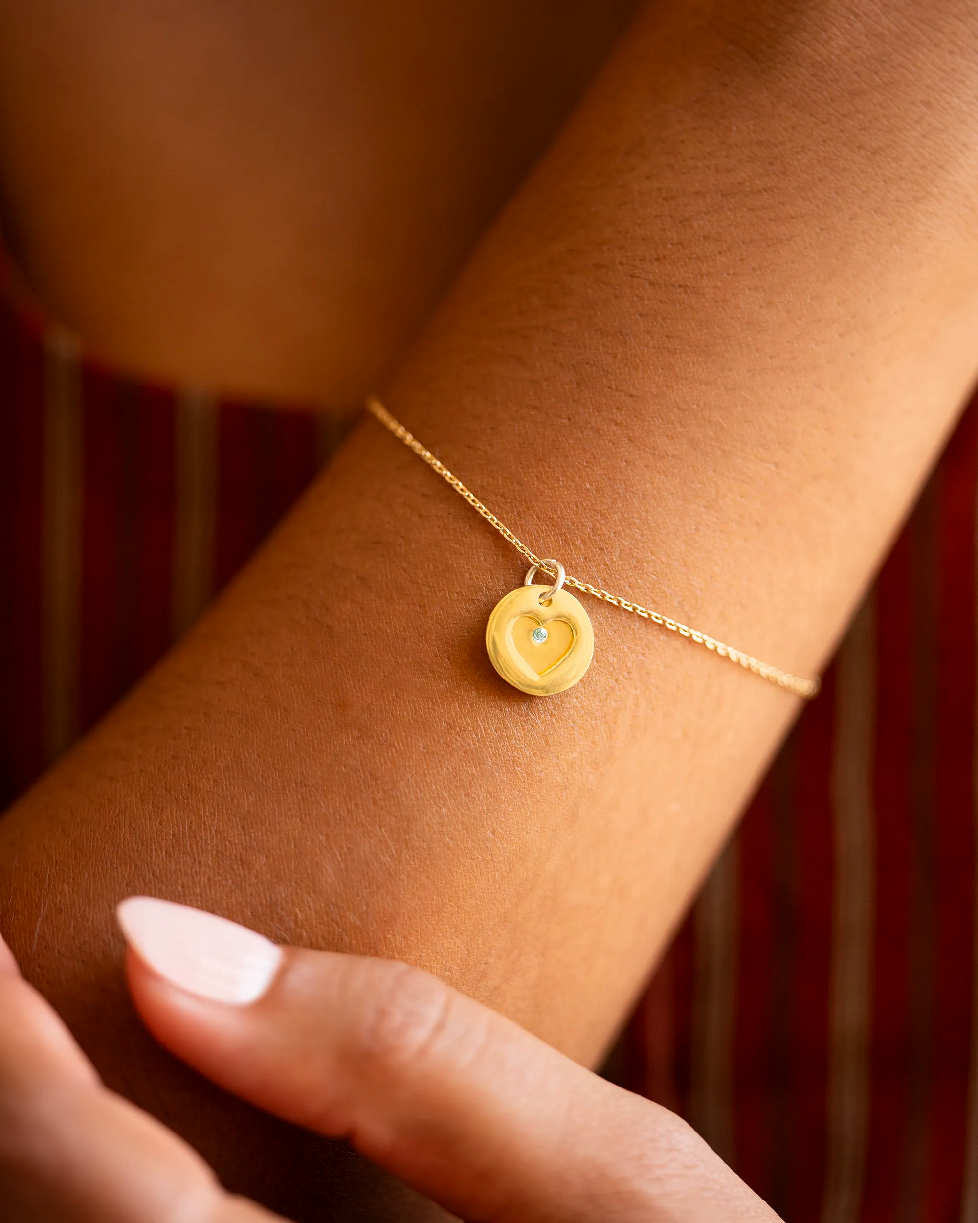 Gold Personalised Secret Message Heart Birthstone Bracelet