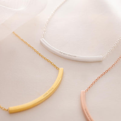 Curved Skinny Bar Personalised Message Necklace