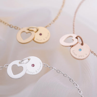 Personalised Secret Message Heart Birthstone Bracelet