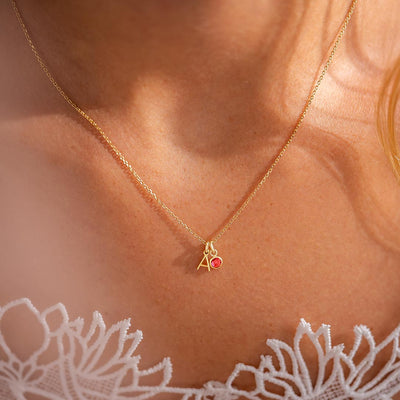 Sterling Silver Letter Birthstone Personalised Necklace