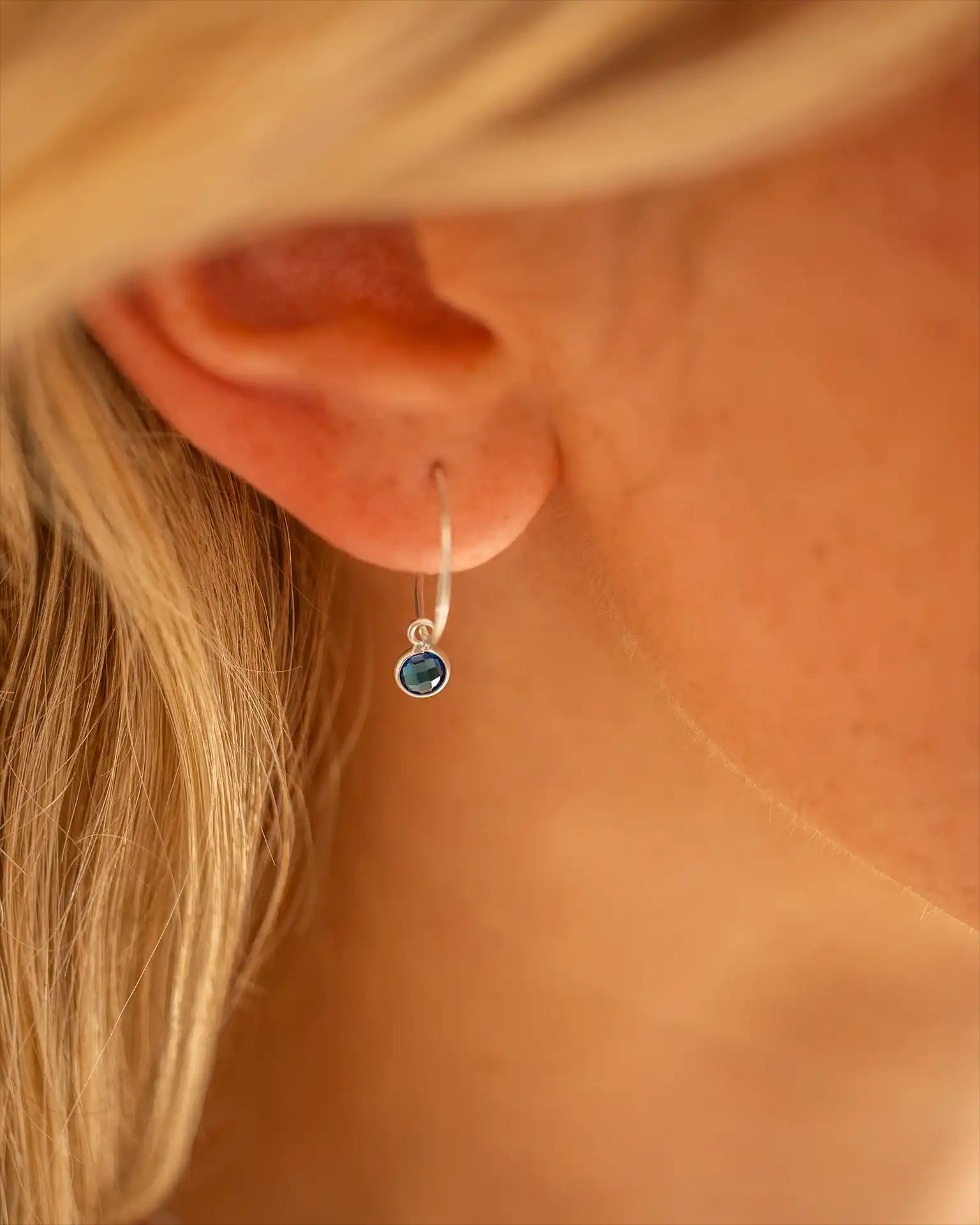 Silver Birthstone Charm Personalised Hoop Earrings