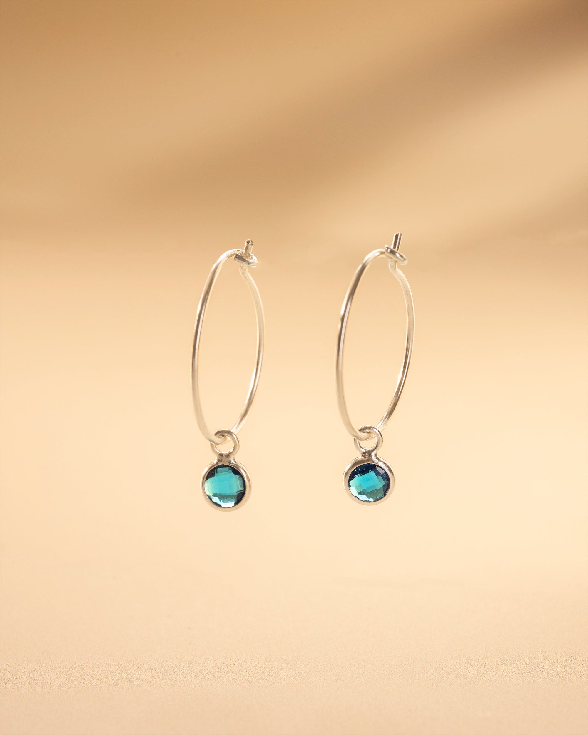 Silver Birthstone Charm Personalised Hoop Earrings
