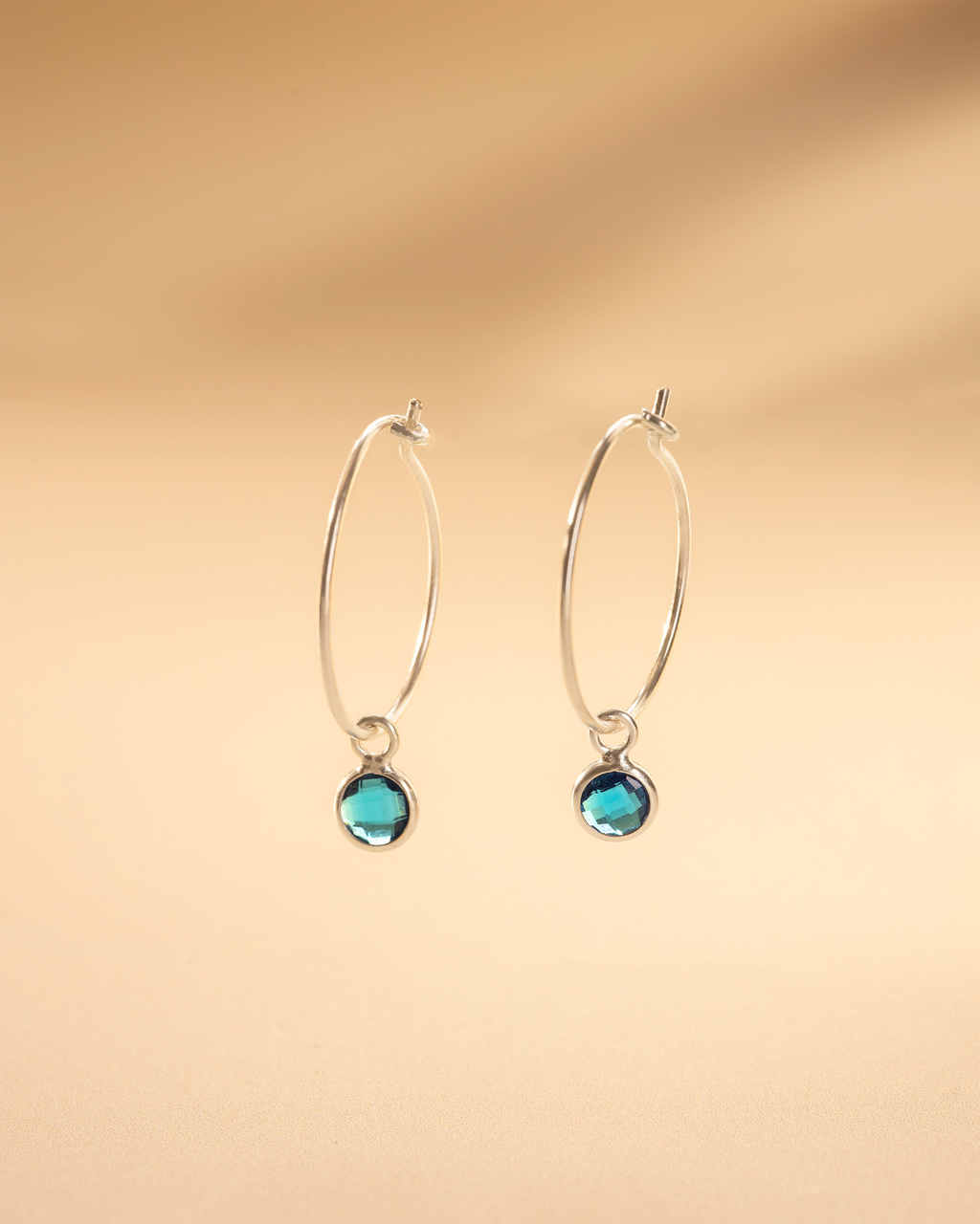 Silver Birthstone Charm Personalised Hoop Earrings