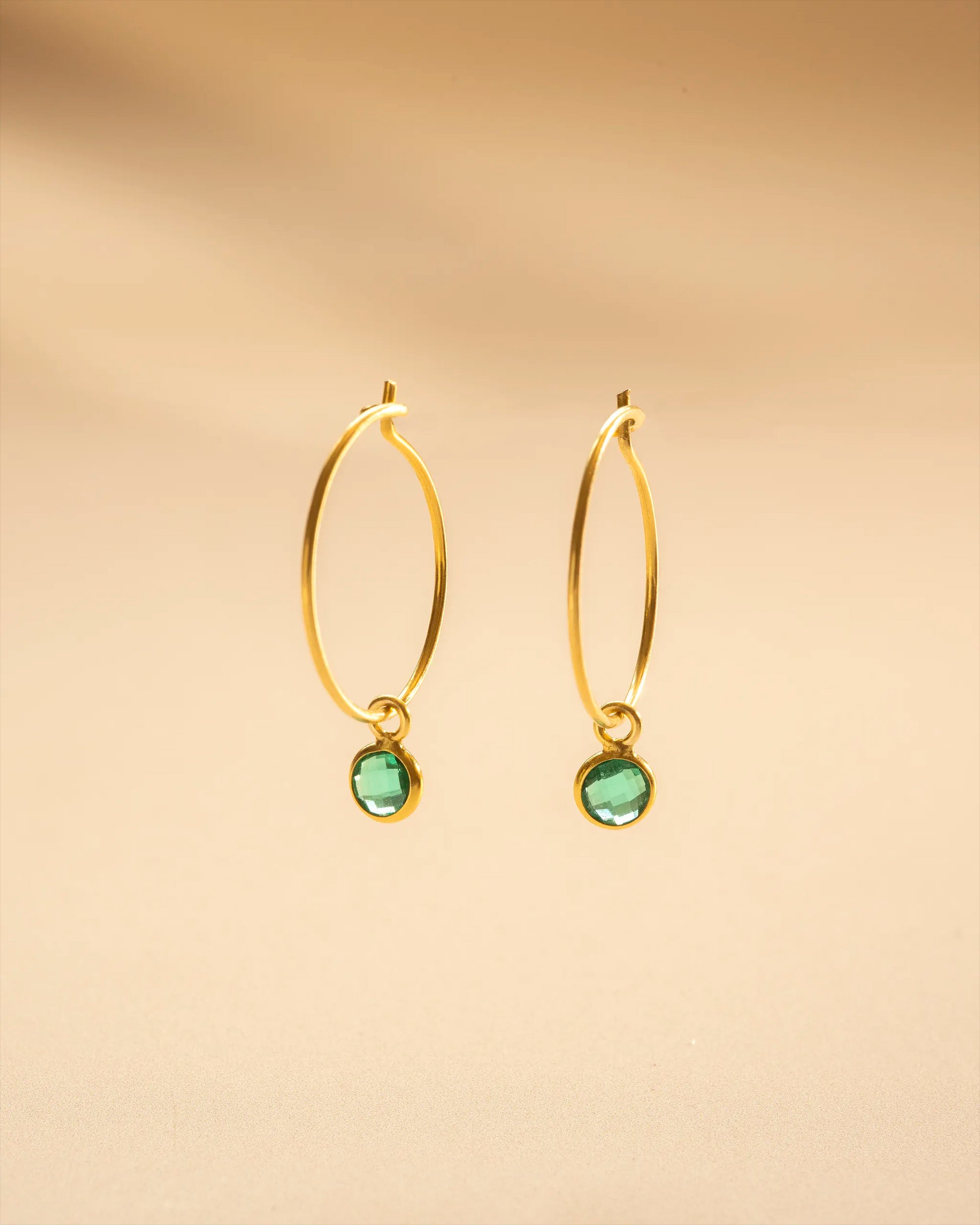 Gold Birthstone Charm Personalised Hoop Earrings
