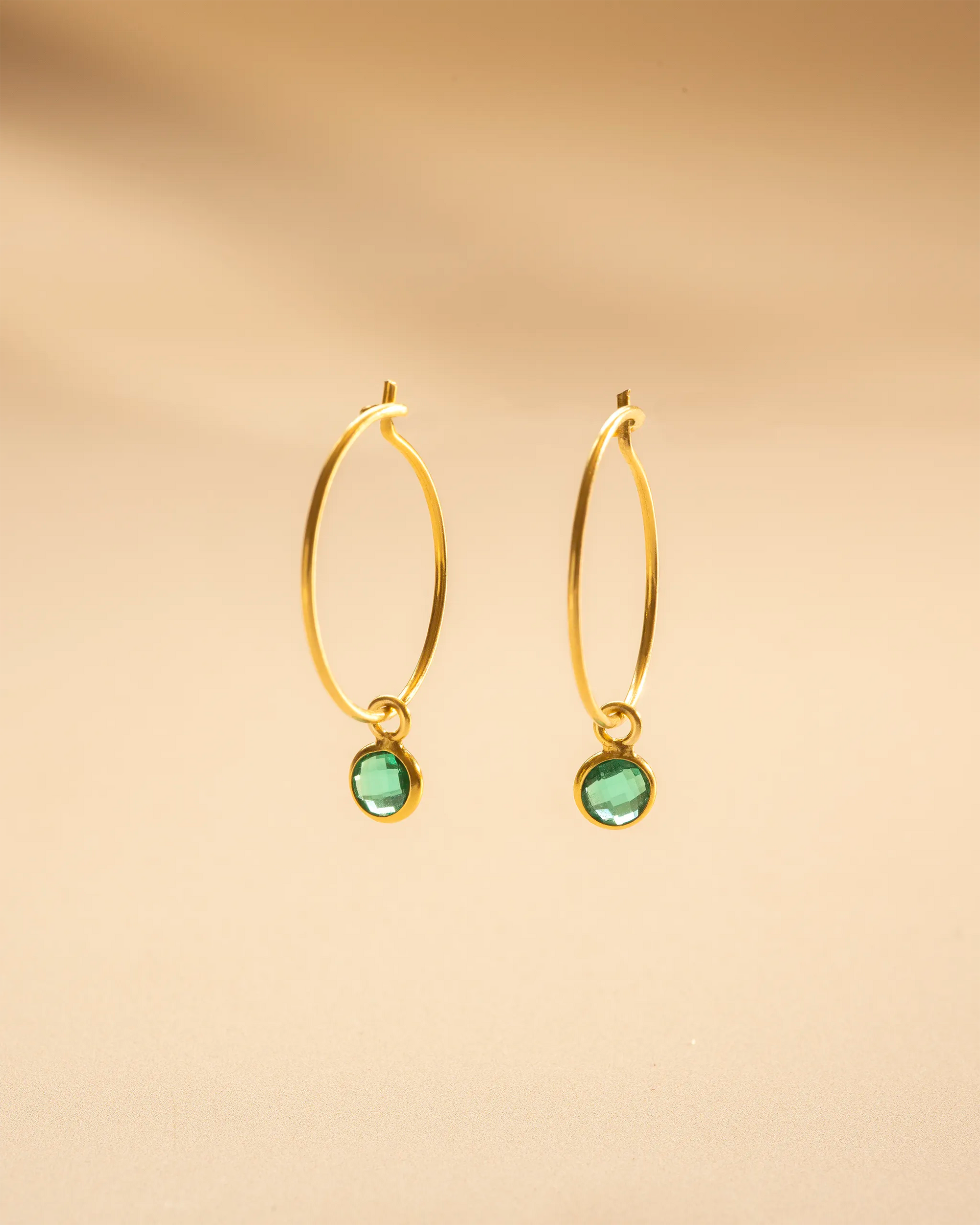 Gold Birthstone Charm Personalised Hoop Earrings
