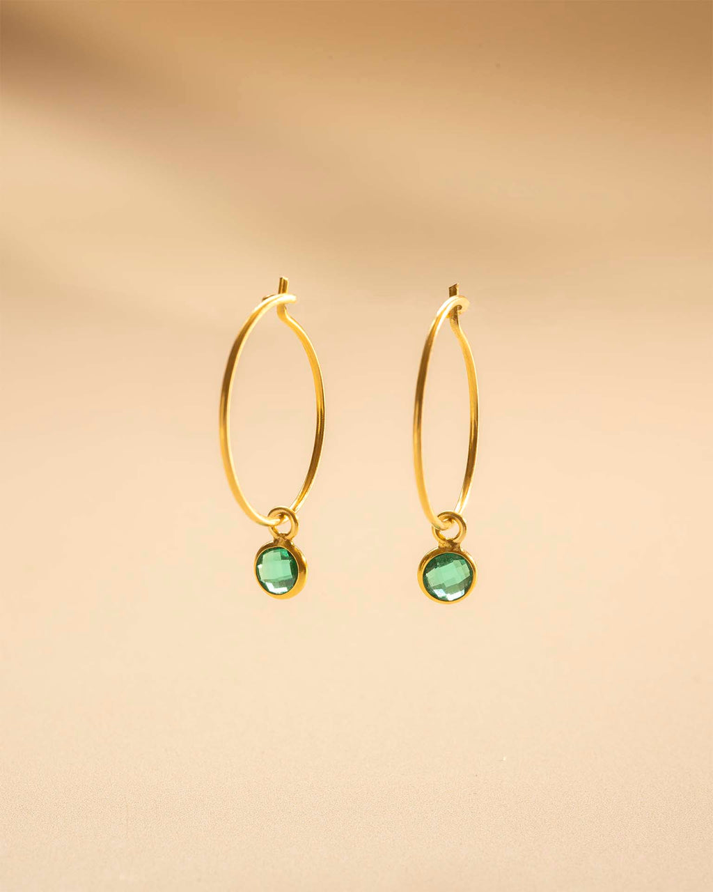 Gold Birthstone Charm Personalised Hoop Earrings