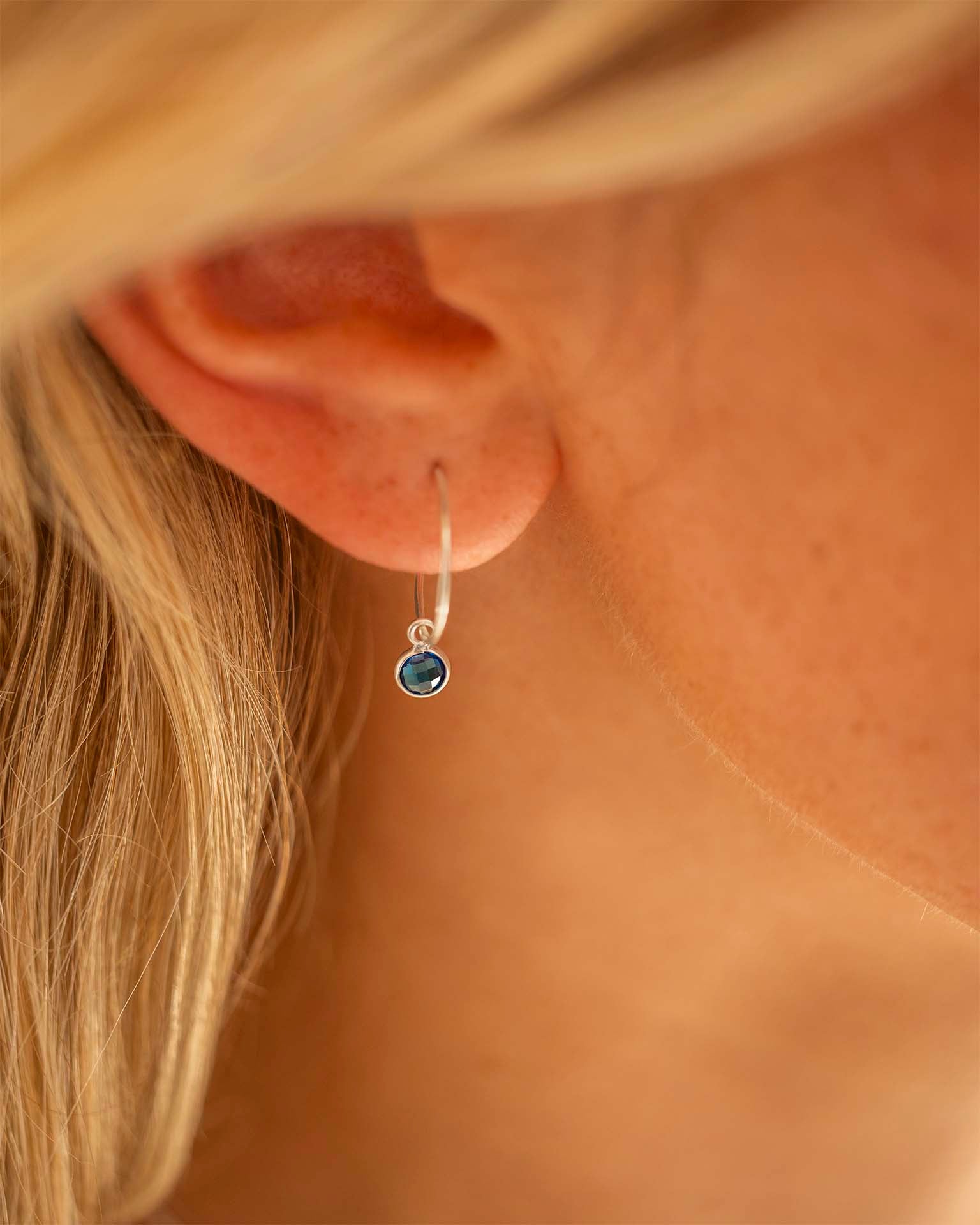 Silver Birthstone Charm Personalised Hoop Earrings