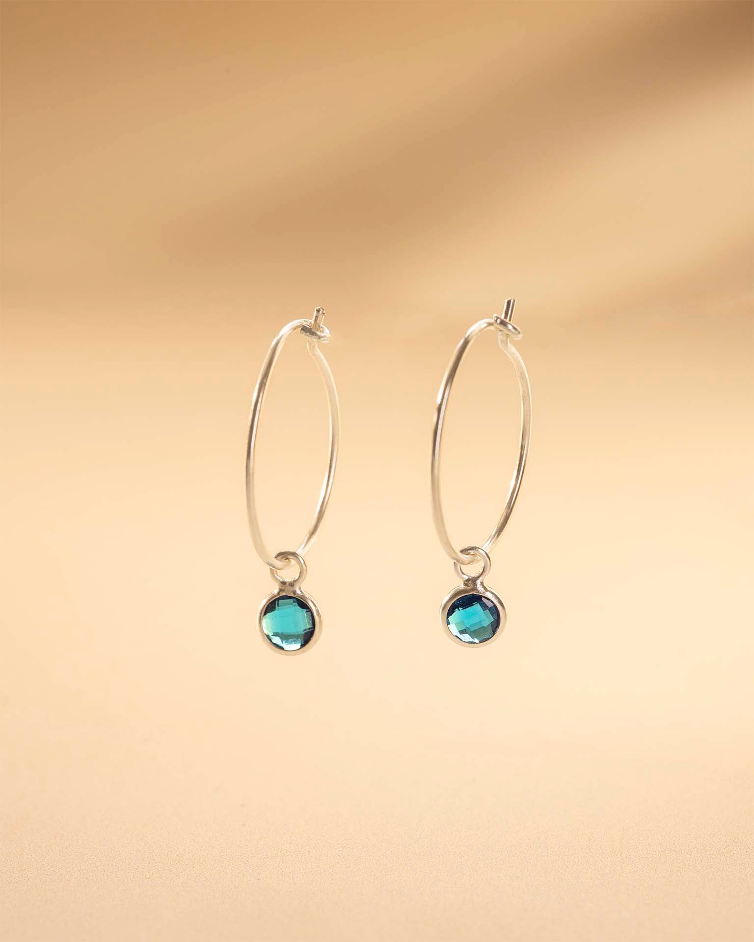 Silver Birthstone Charm Personalised Hoop Earrings