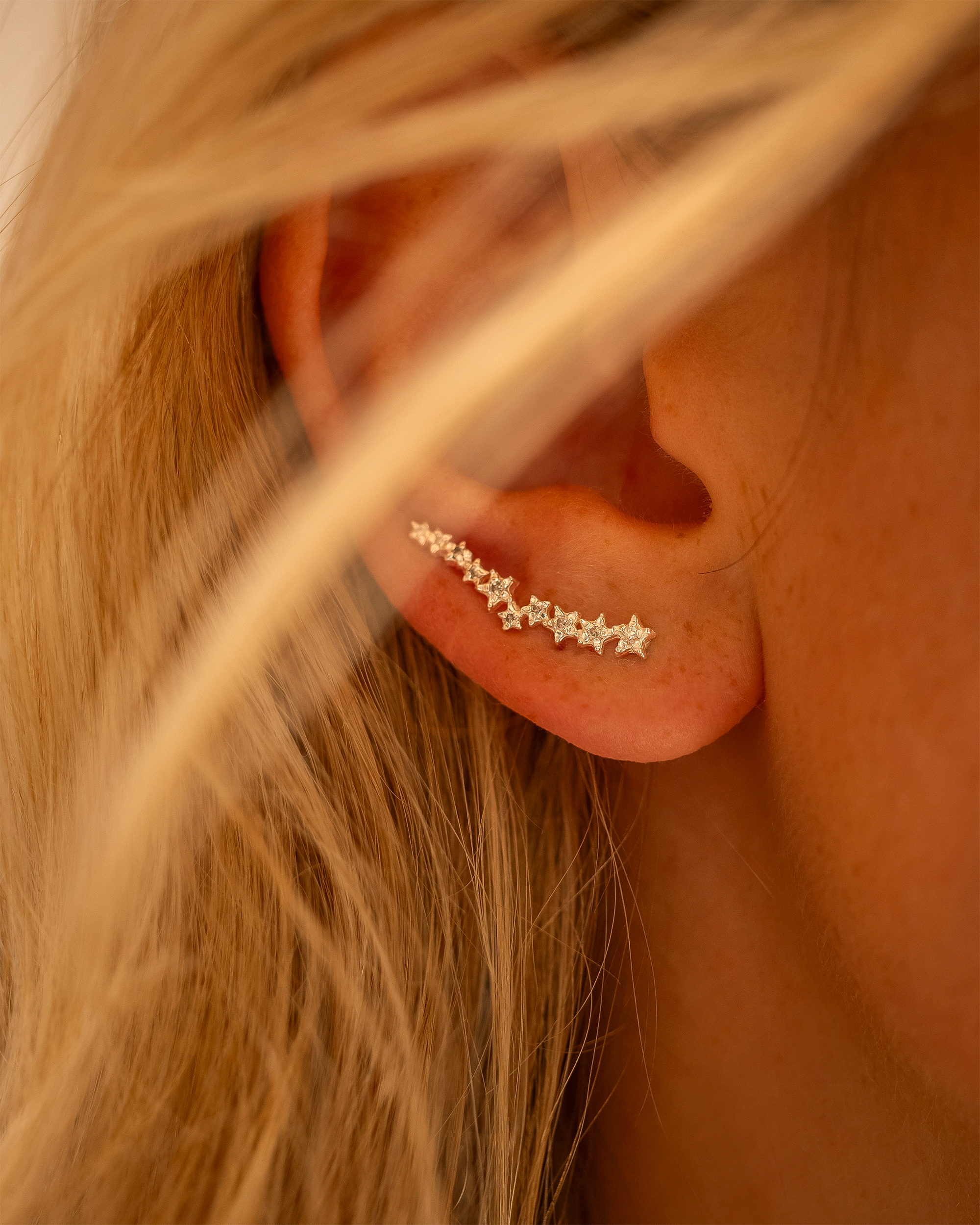 Silver Star Crystal Climber Earrings
