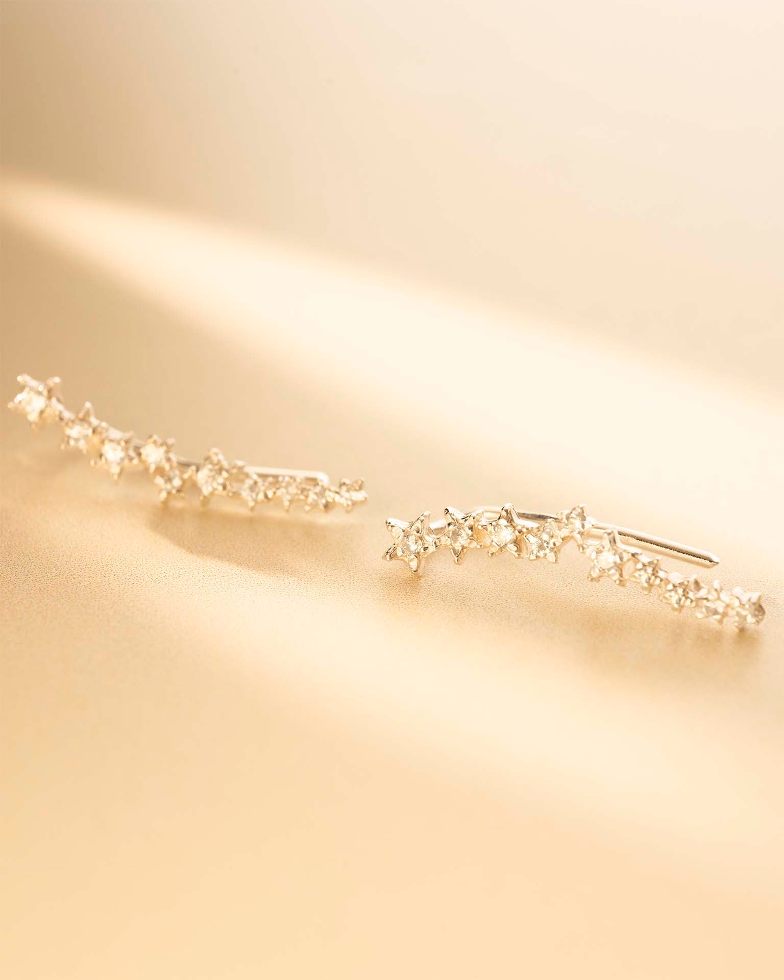 Silver Star Crystal Climber Earrings