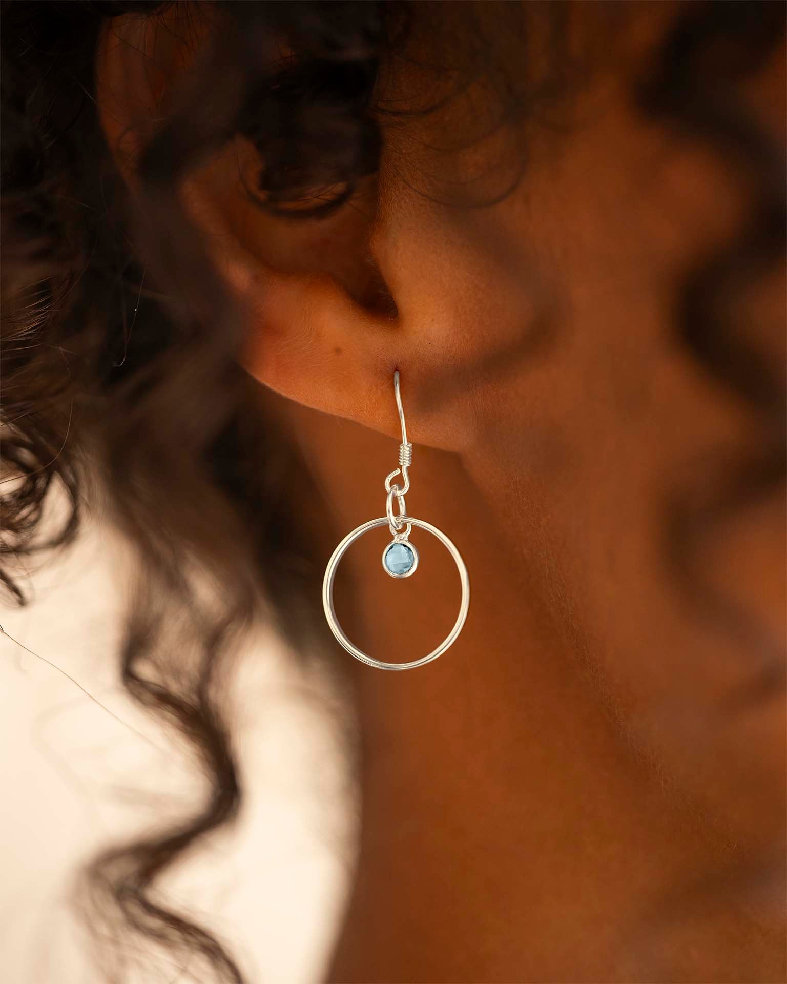 Silver Personalised Birthstone Halo Drop Earrings