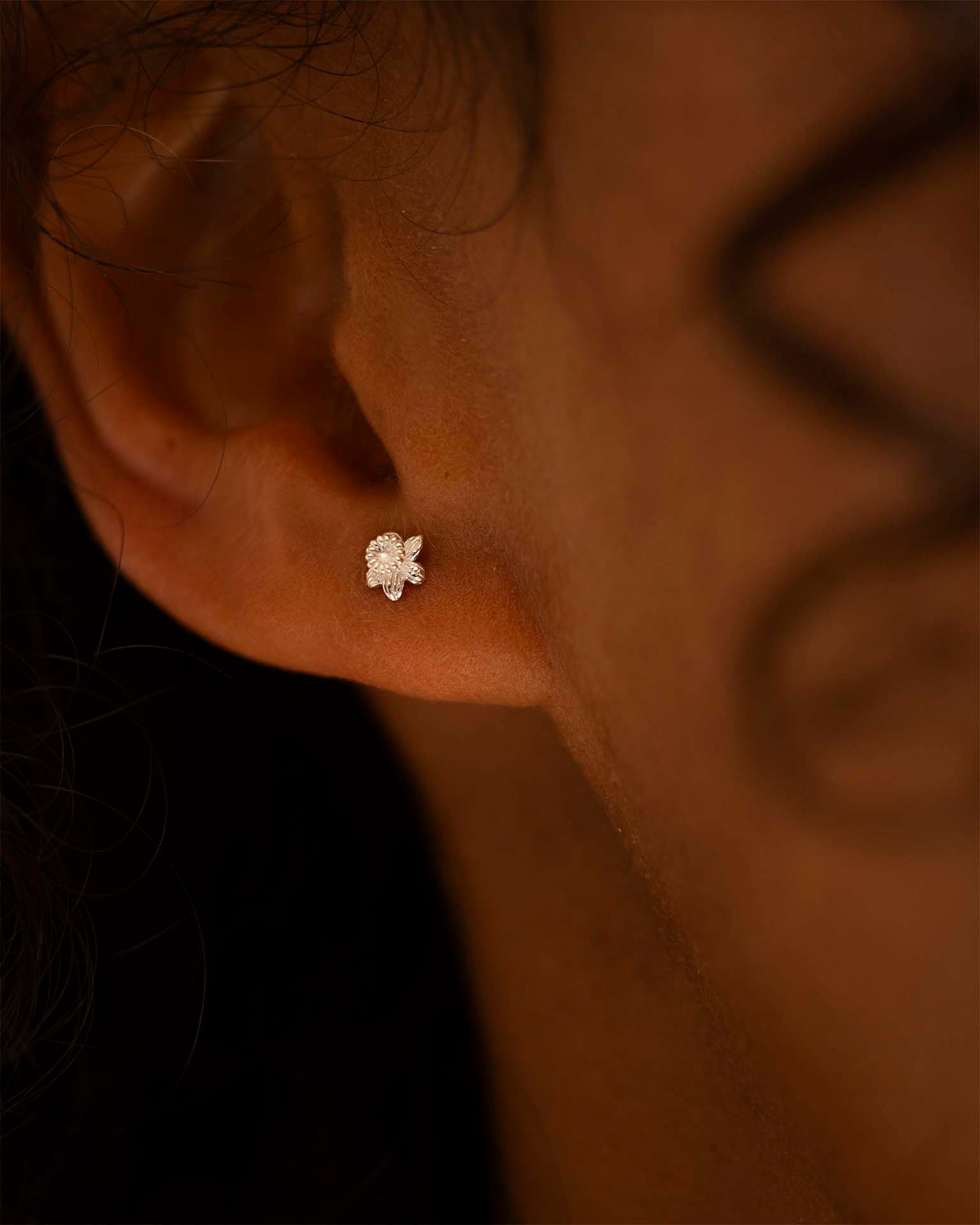 Silver Birth Flower Stud Personalised Earrings
