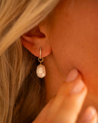 Gold Crystal Huggie Hoop Freshwater Pearl Earrings