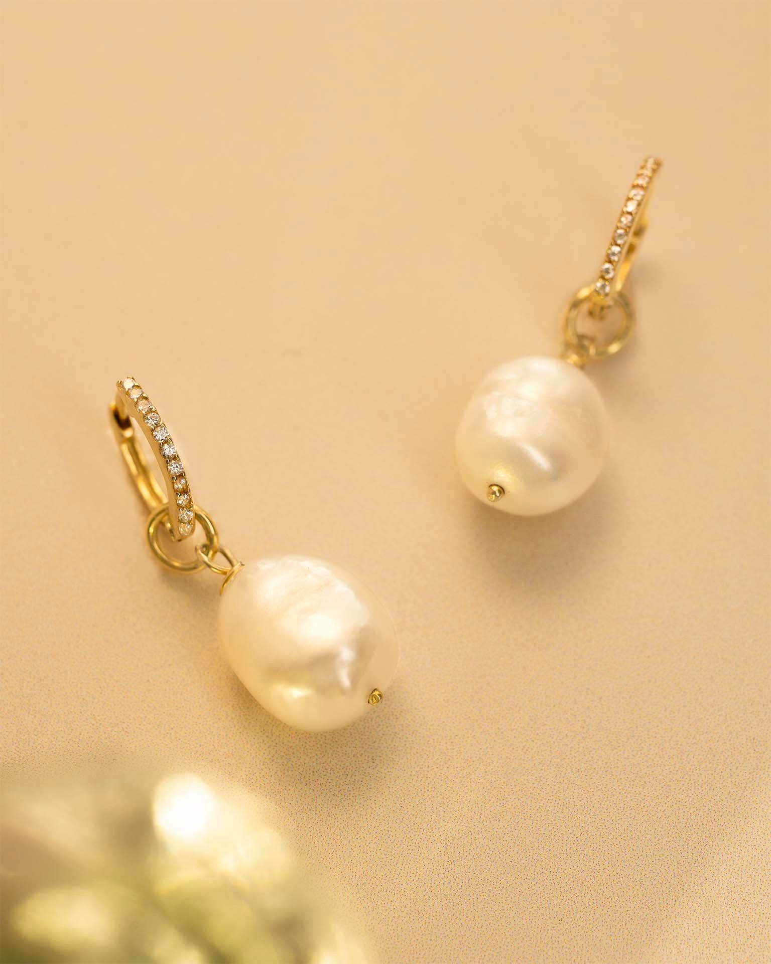 Gold Crystal Huggie Hoop Freshwater Pearl Earrings