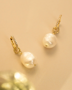 Gold Crystal Huggie Hoop Freshwater Pearl Earrings