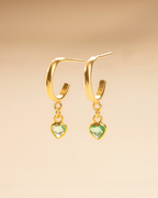 Gold Gemstone Heart Hoop Earrings
