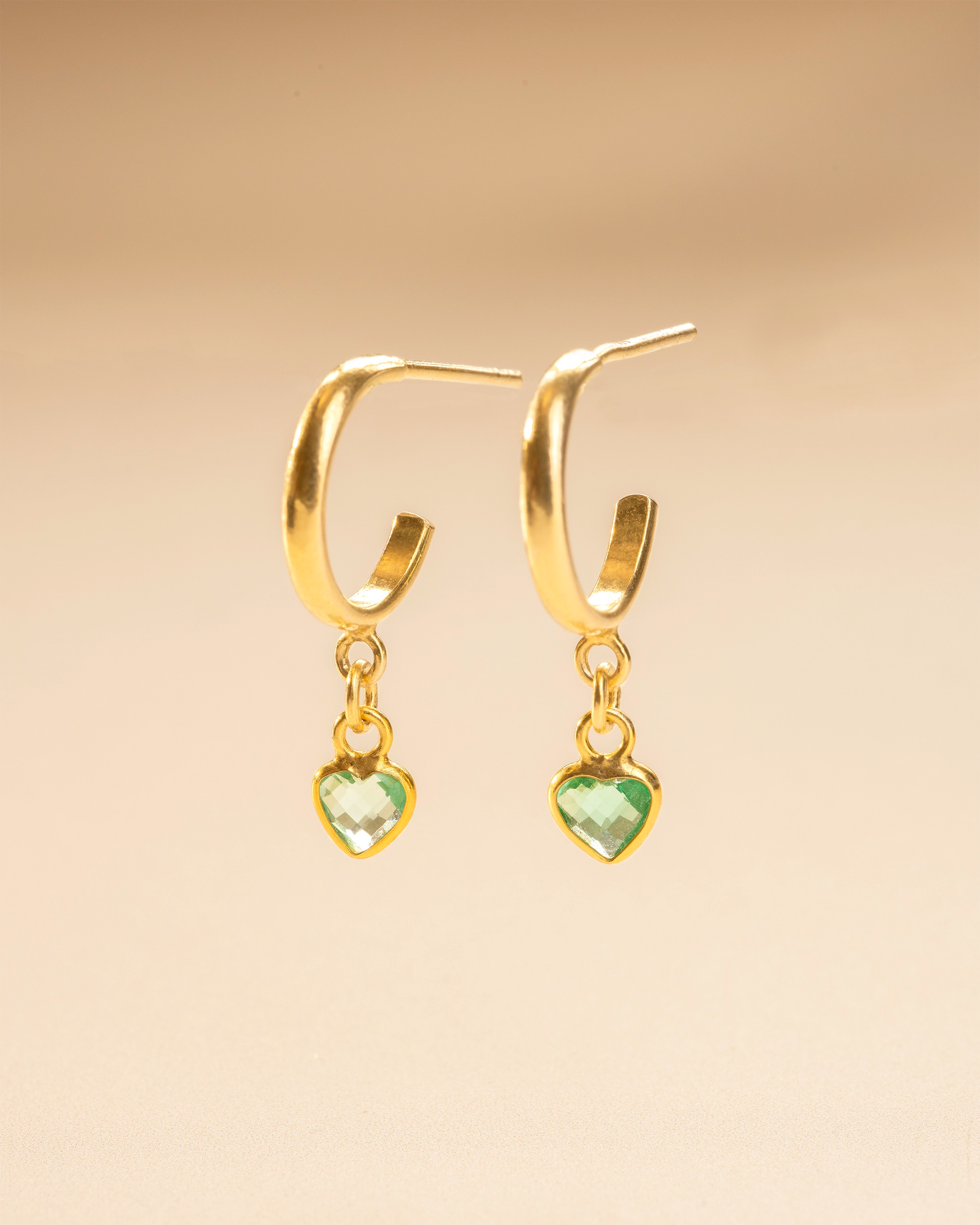 Gold Gemstone Heart Hoop Earrings