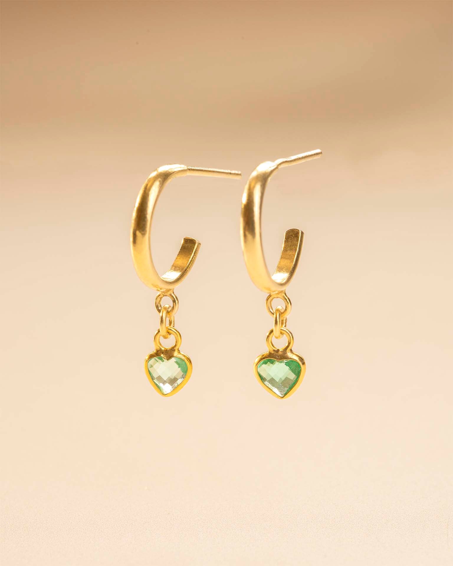 Gold Gemstone Heart Hoop Earrings