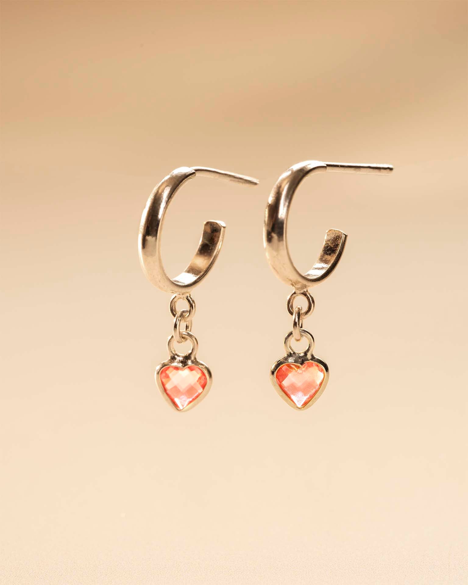 Silver Gemstone Heart Hoop Earrings