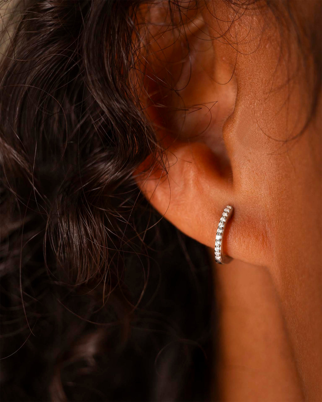 Silver Mini Crystal Huggie Hoop Earrings