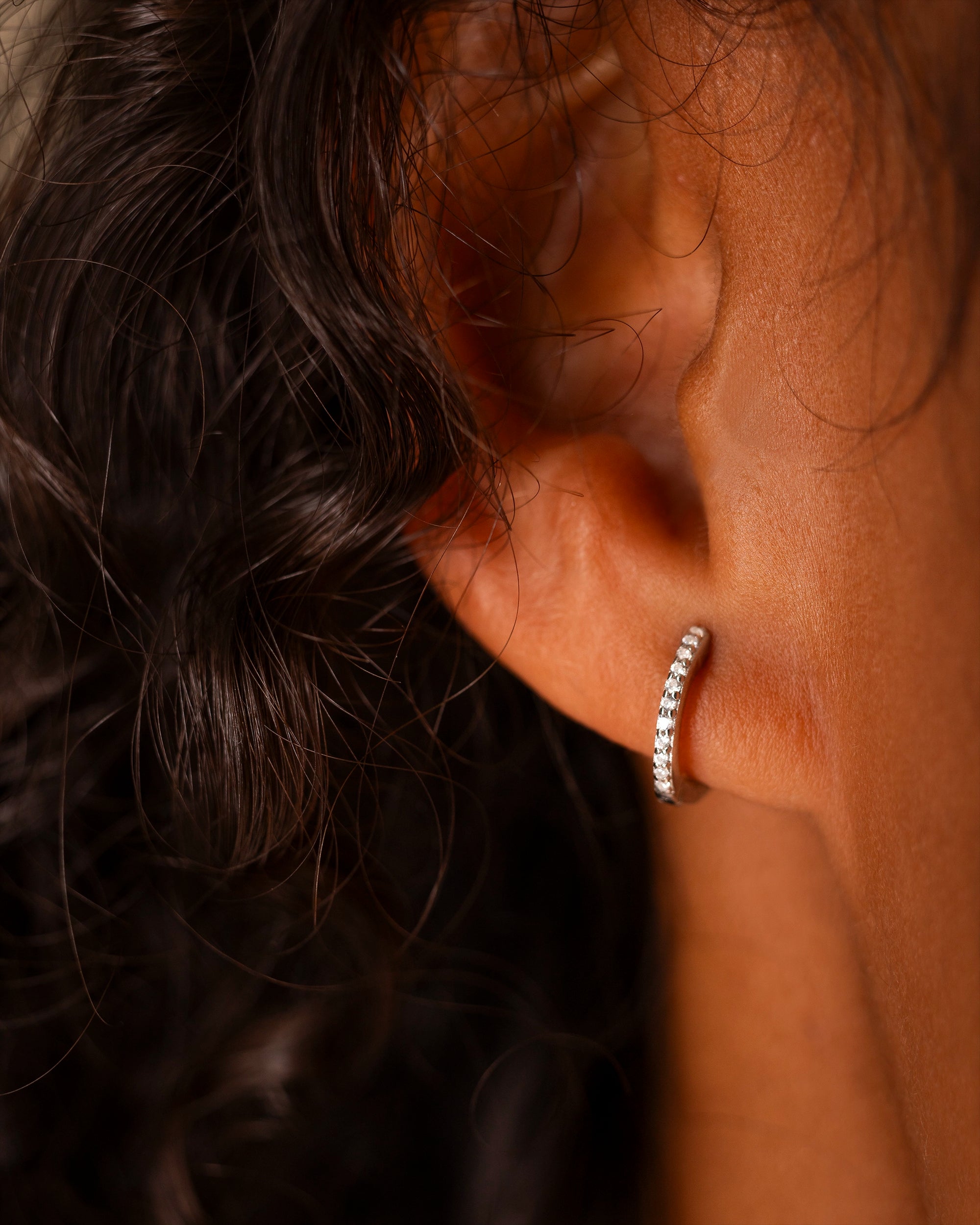 Silver Mini Crystal Huggie Hoop Earrings