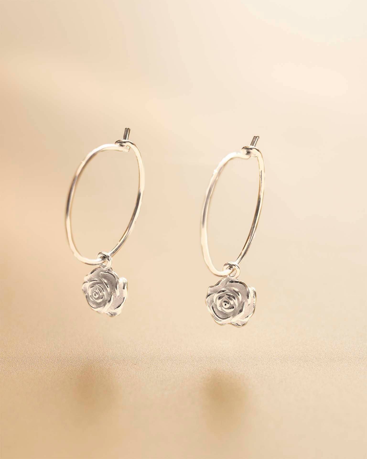 Silver Personalised Birth Flower Hoop Earrings