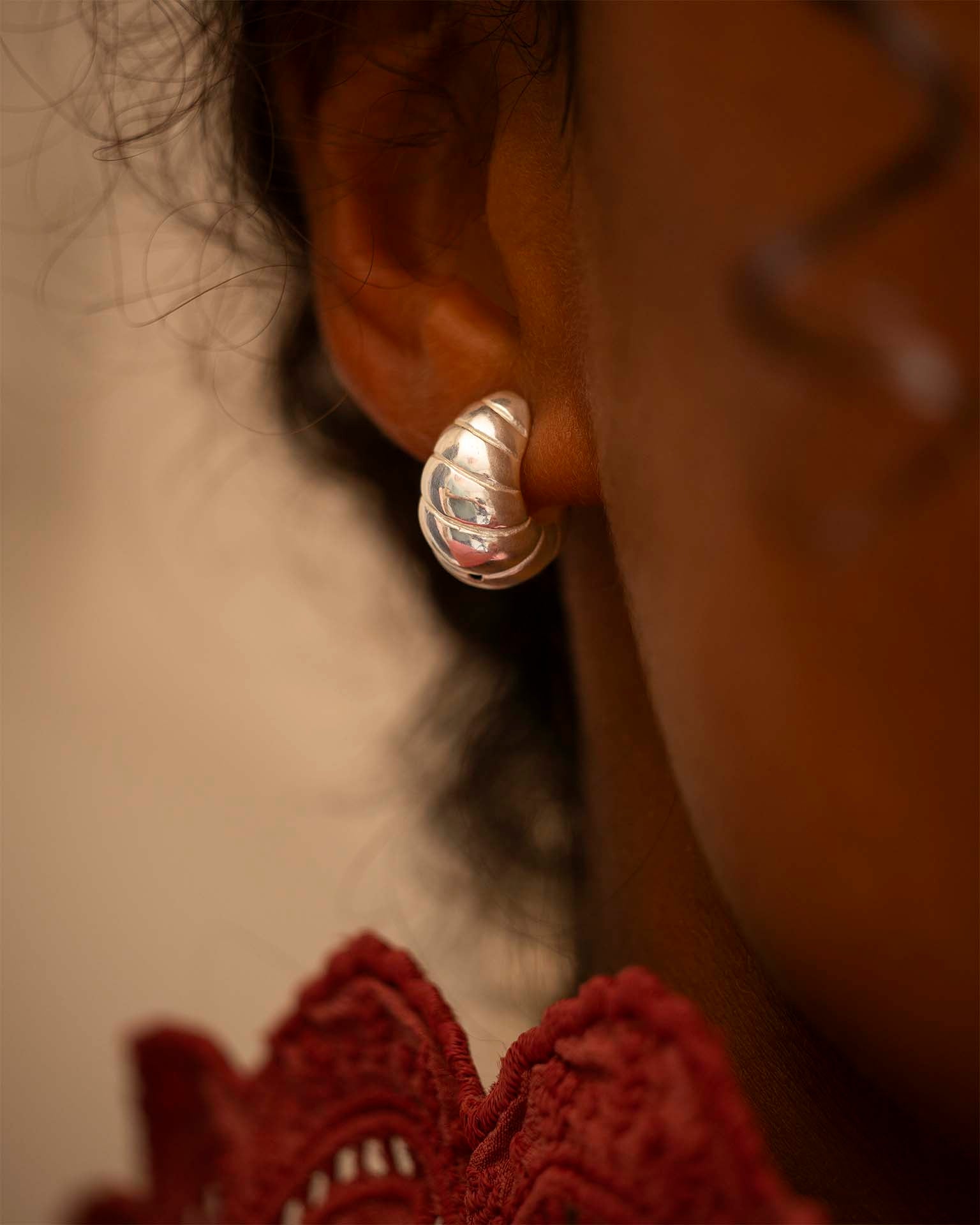 Silver Ripple Statement Hoop Earrings