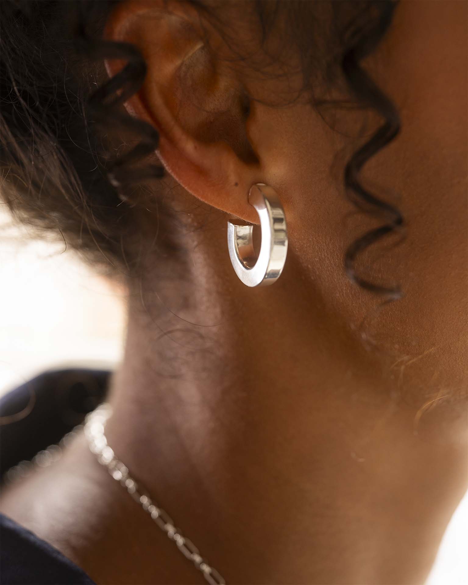 Silver Contemporary Statement Hoop Earrings