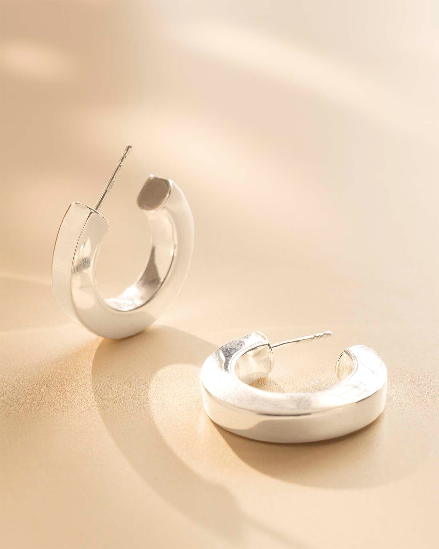 Silver Contemporary Statement Hoop Earrings