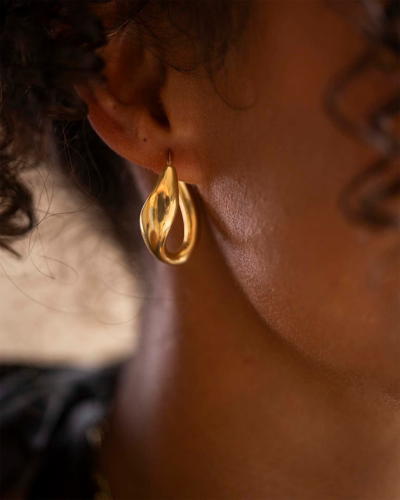 Gold Curved Statement Hoop Earrings