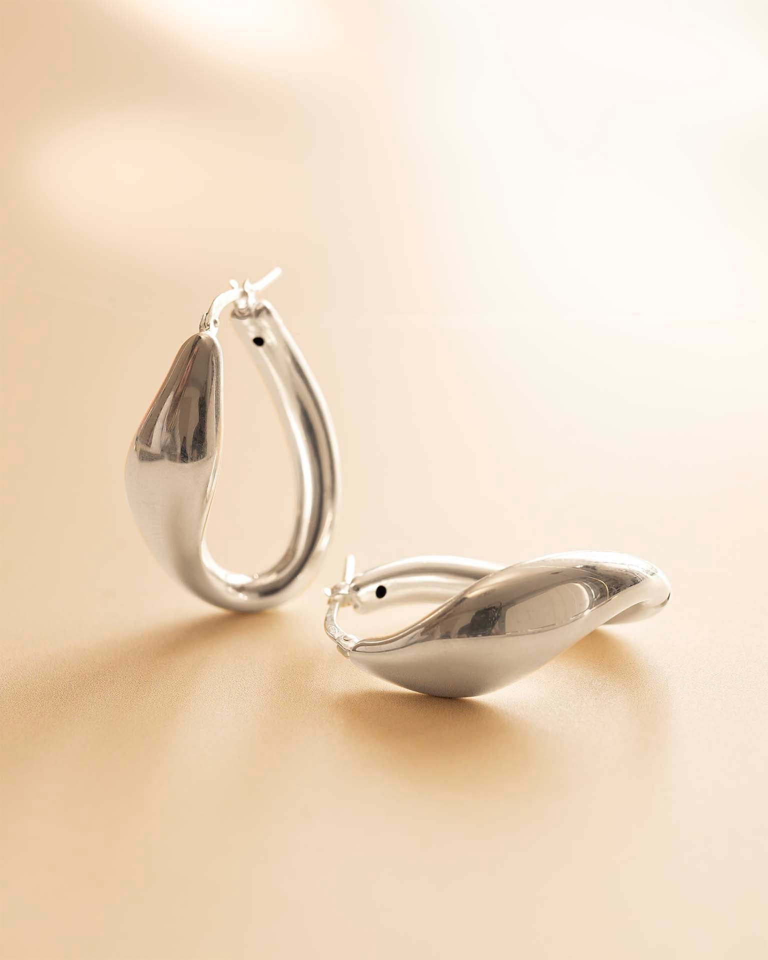 Silver Curved Statement Hoop Earrings