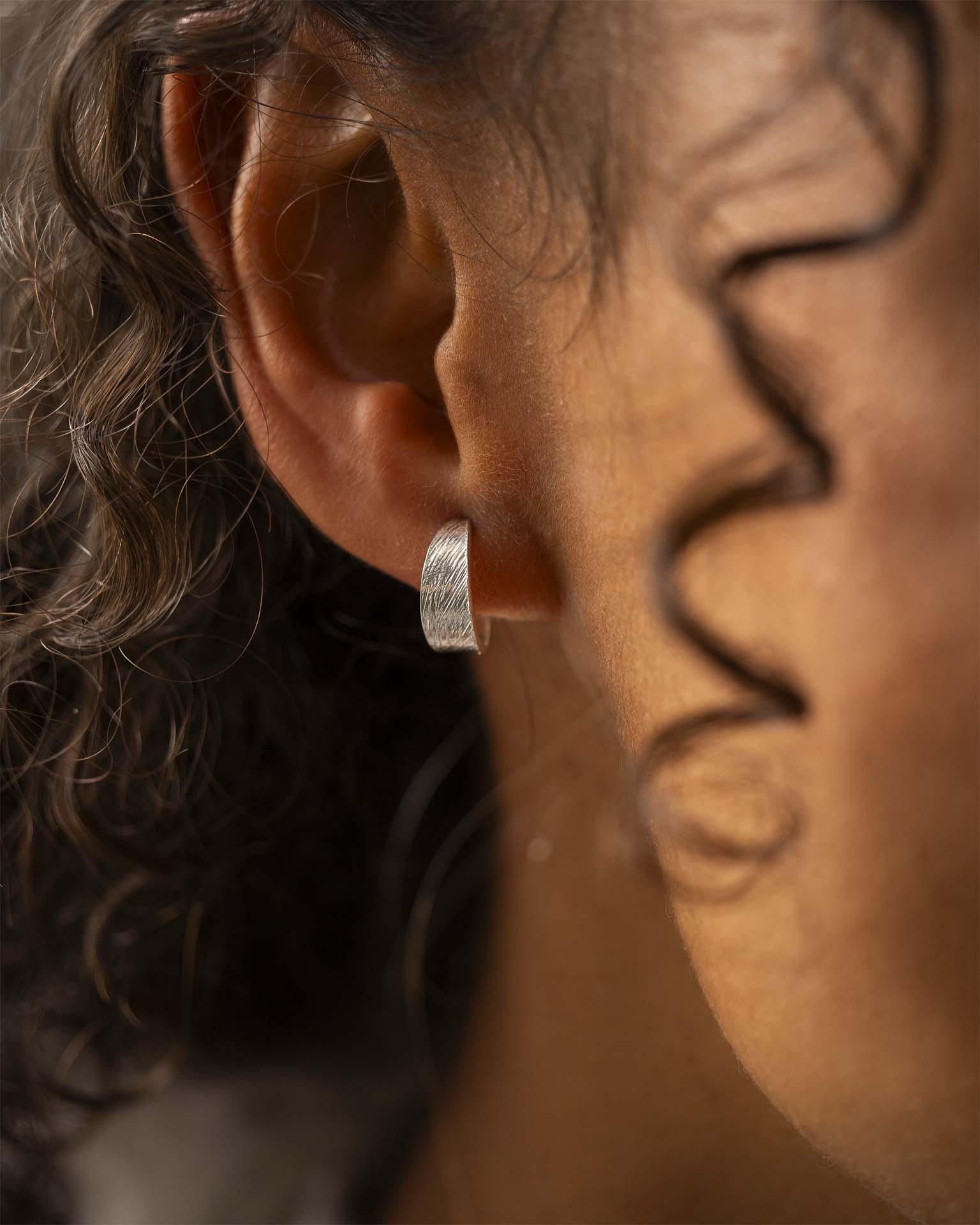 Silver Textured Statement Hoop Earrings
