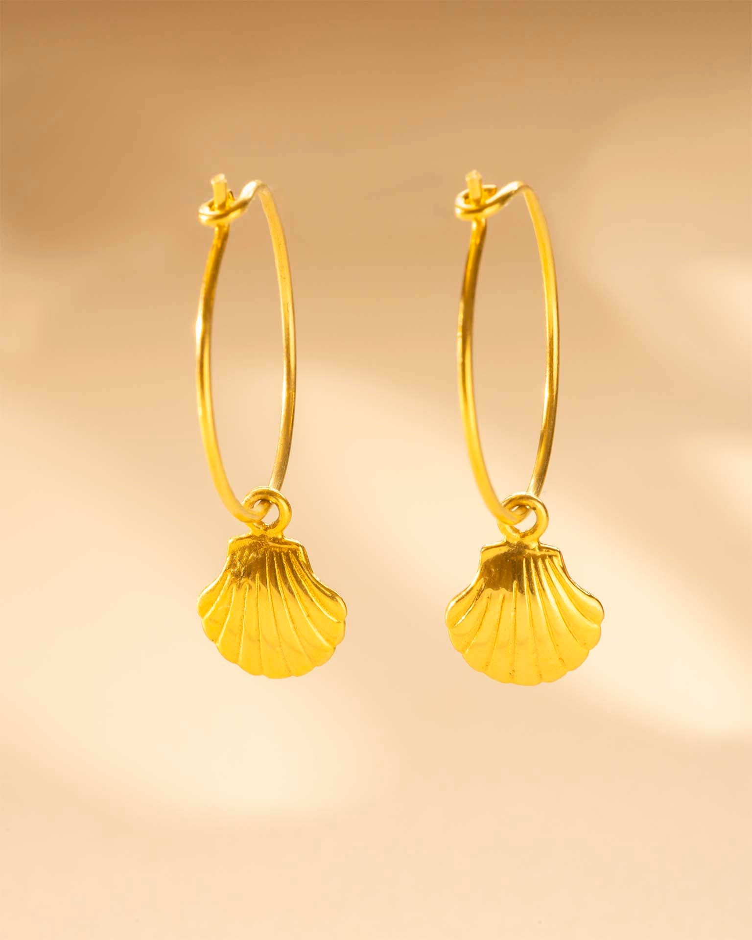Gold Seashell Hoop Earrings