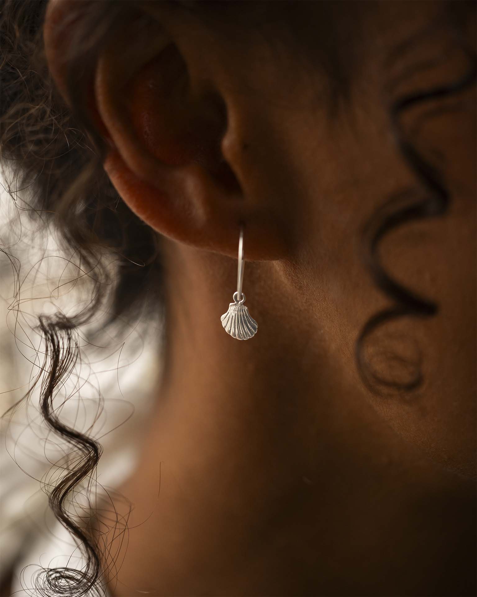 Silver Seashell Hoop Earrings