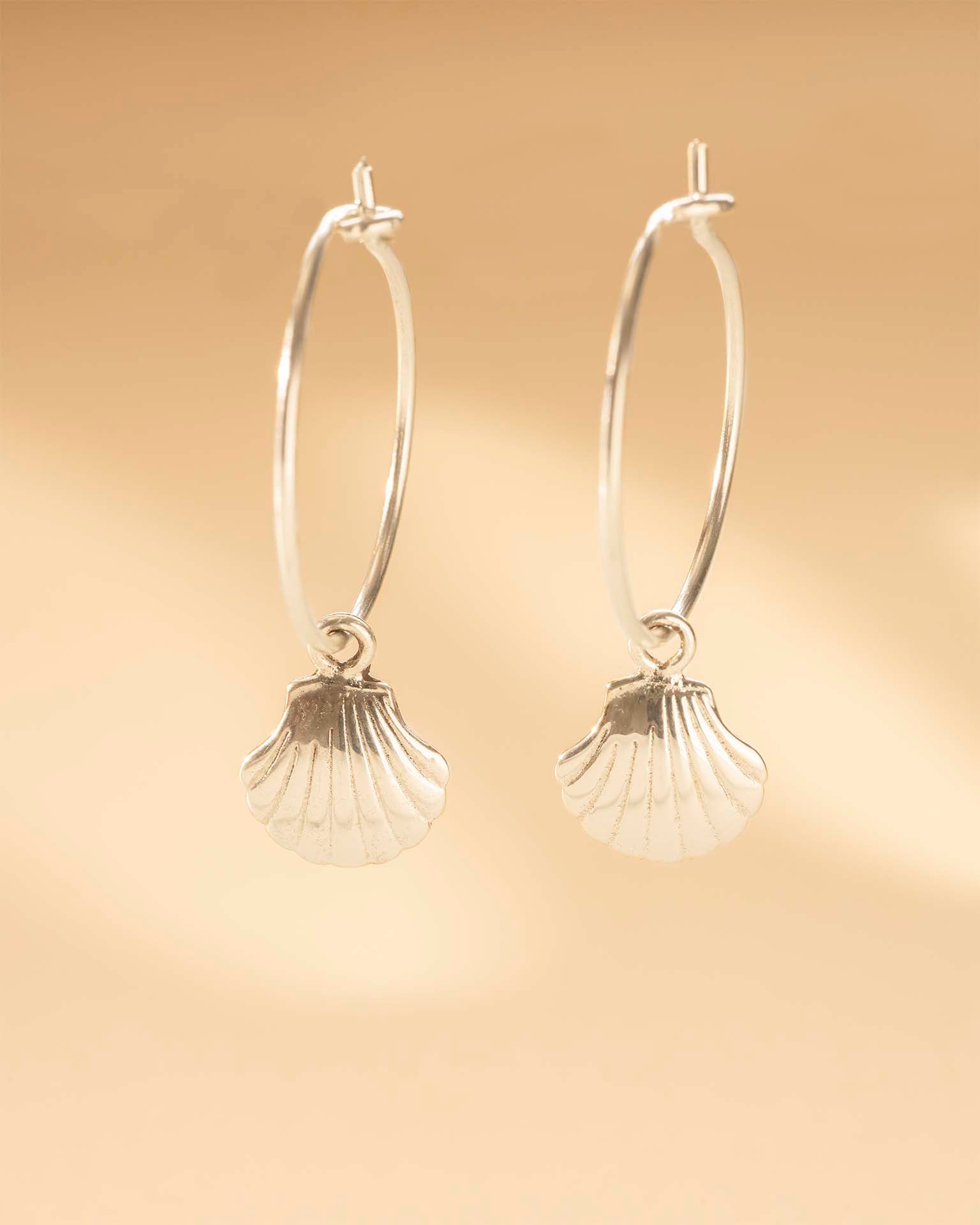 Silver Seashell Hoop Earrings